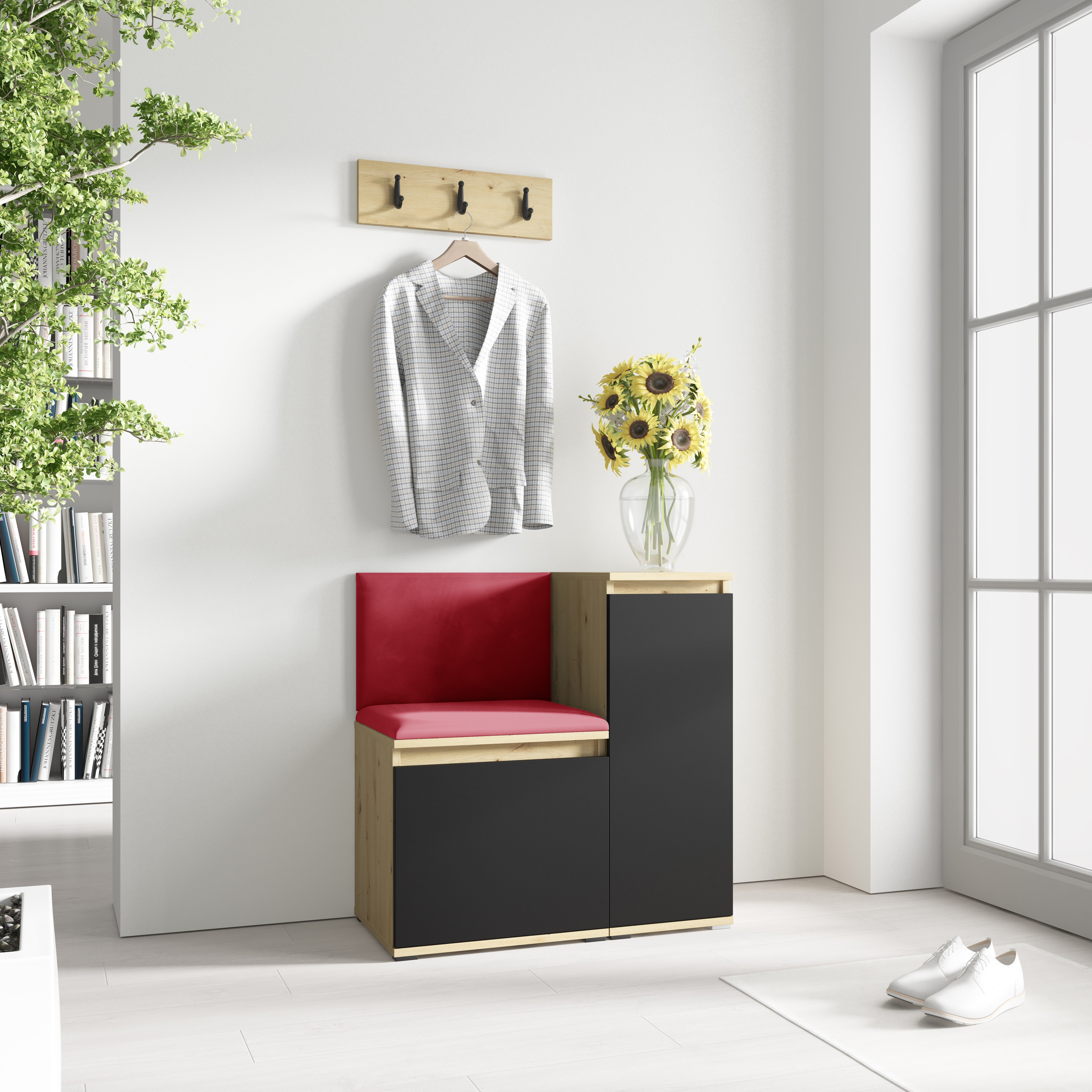 PK Emi 30 Hallway Wardrobe Aristan Oak/Black - Upholstered Panels in Various Colours