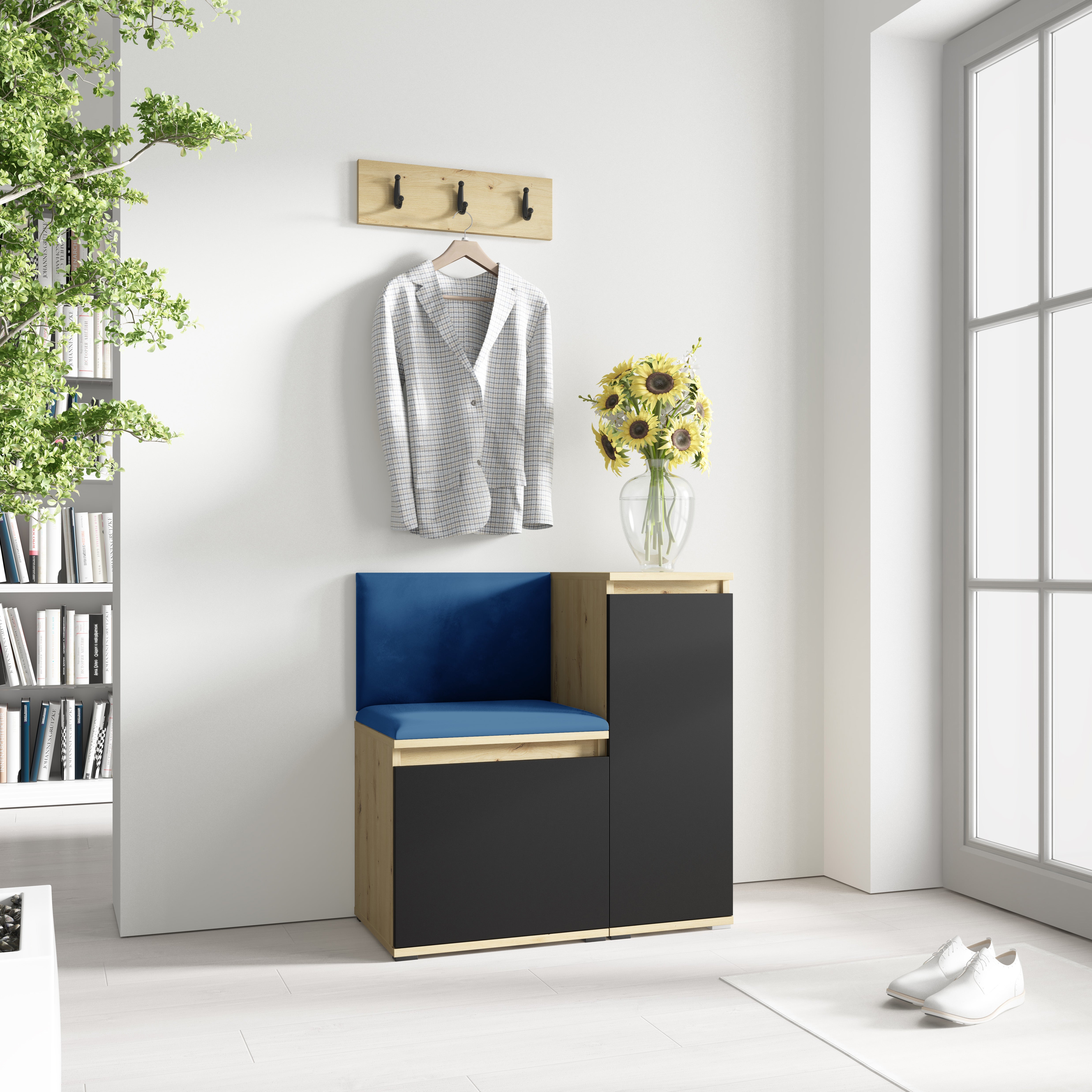 PK Emi 30 Hallway Wardrobe Aristan Oak/Black - Upholstered Panels in Various Colours