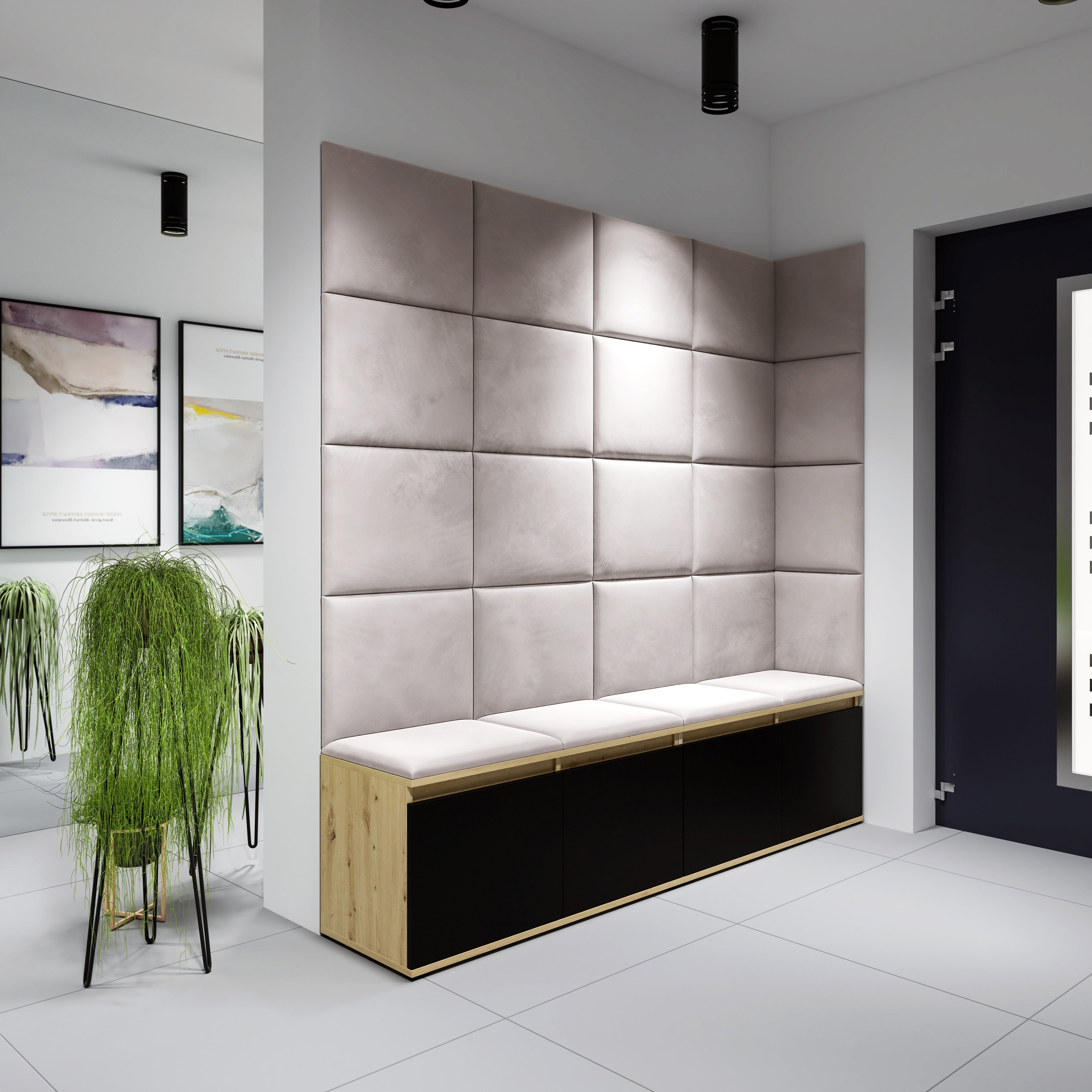 PK Emi 3 Hallway Wardrobe Artisan Oak / Black - Upholstered Panels in Various Colours