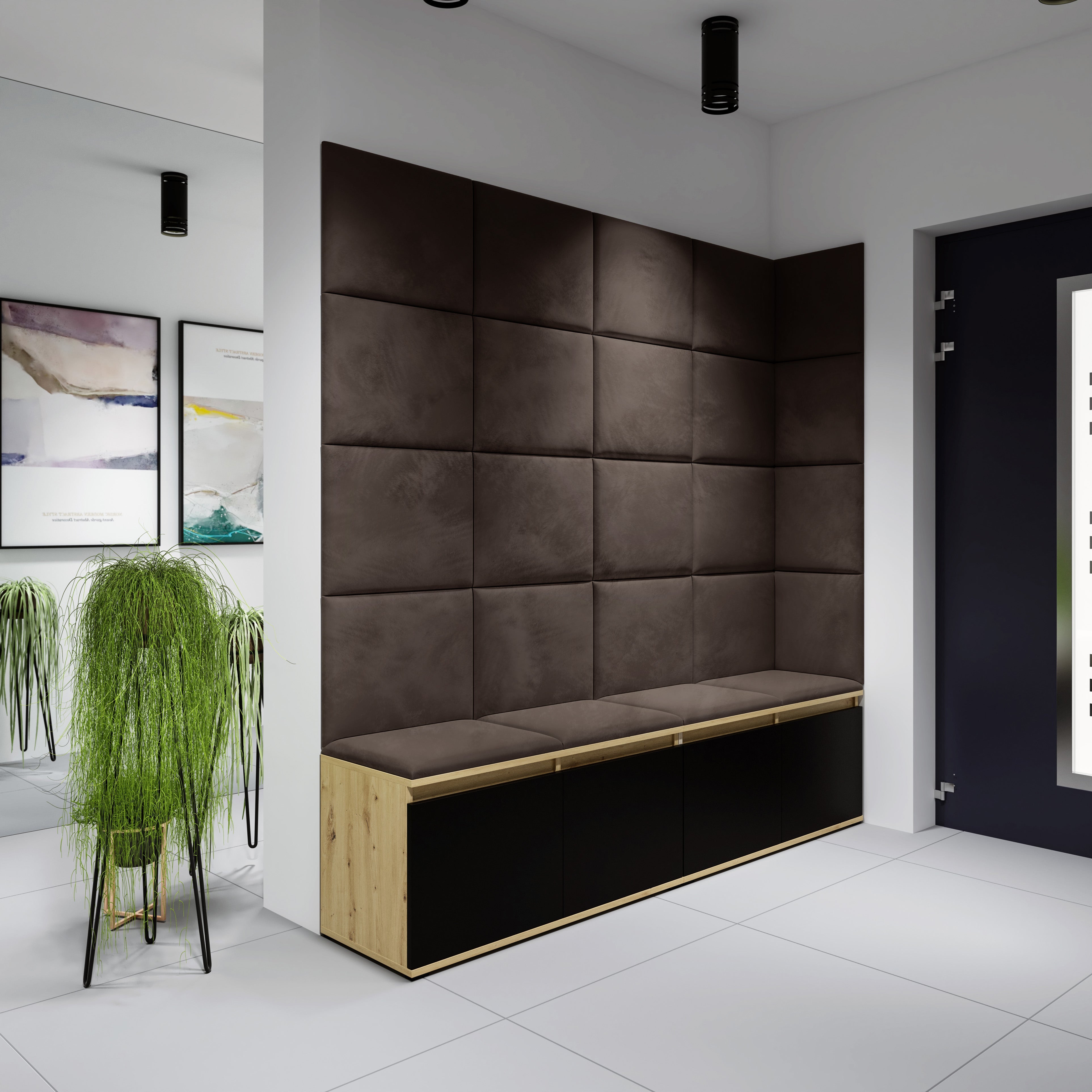 PK Emi 3 Hallway Wardrobe Artisan Oak / Black - Upholstered Panels in Various Colours