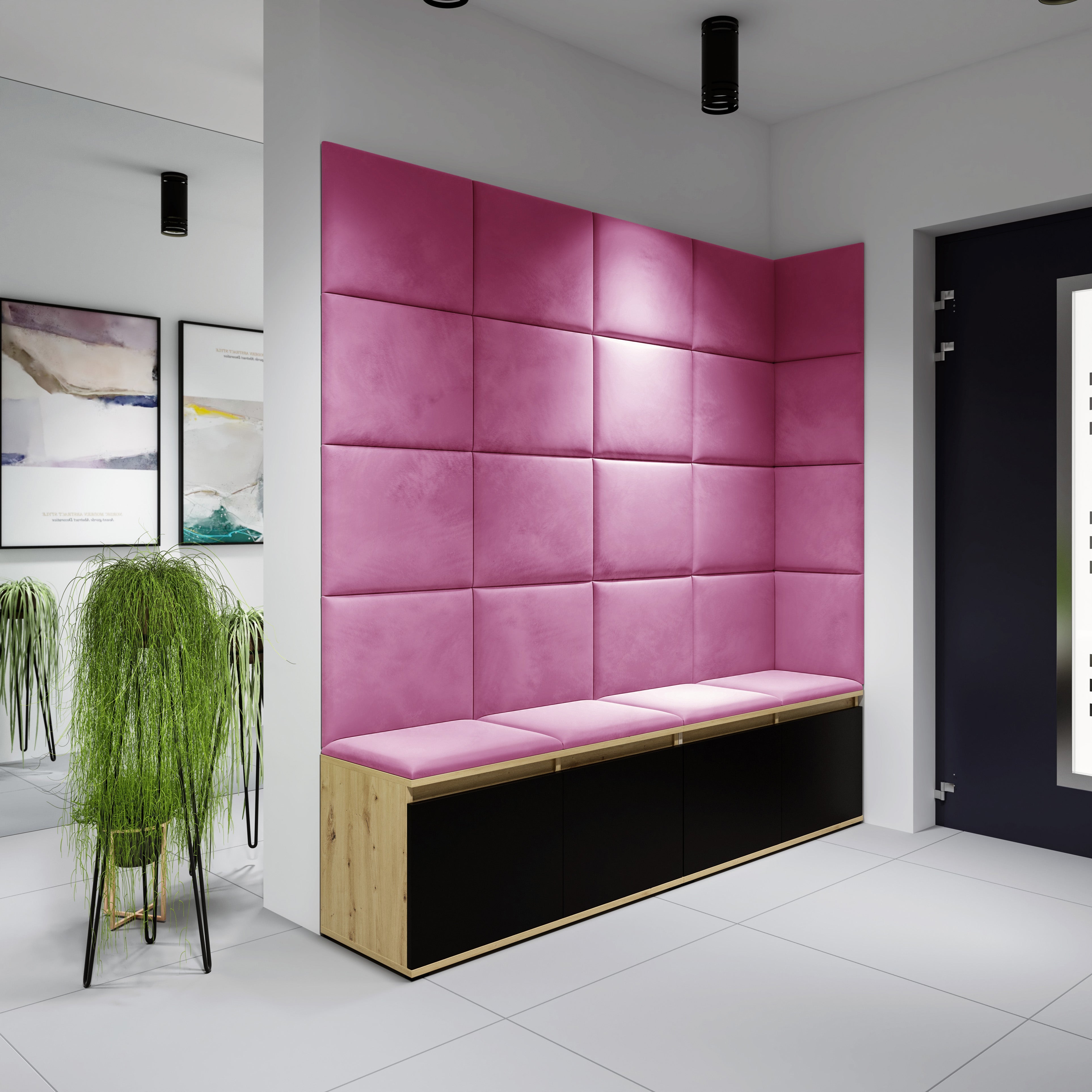 PK Emi 3 Hallway Wardrobe Artisan Oak / Black - Upholstered Panels in Various Colours