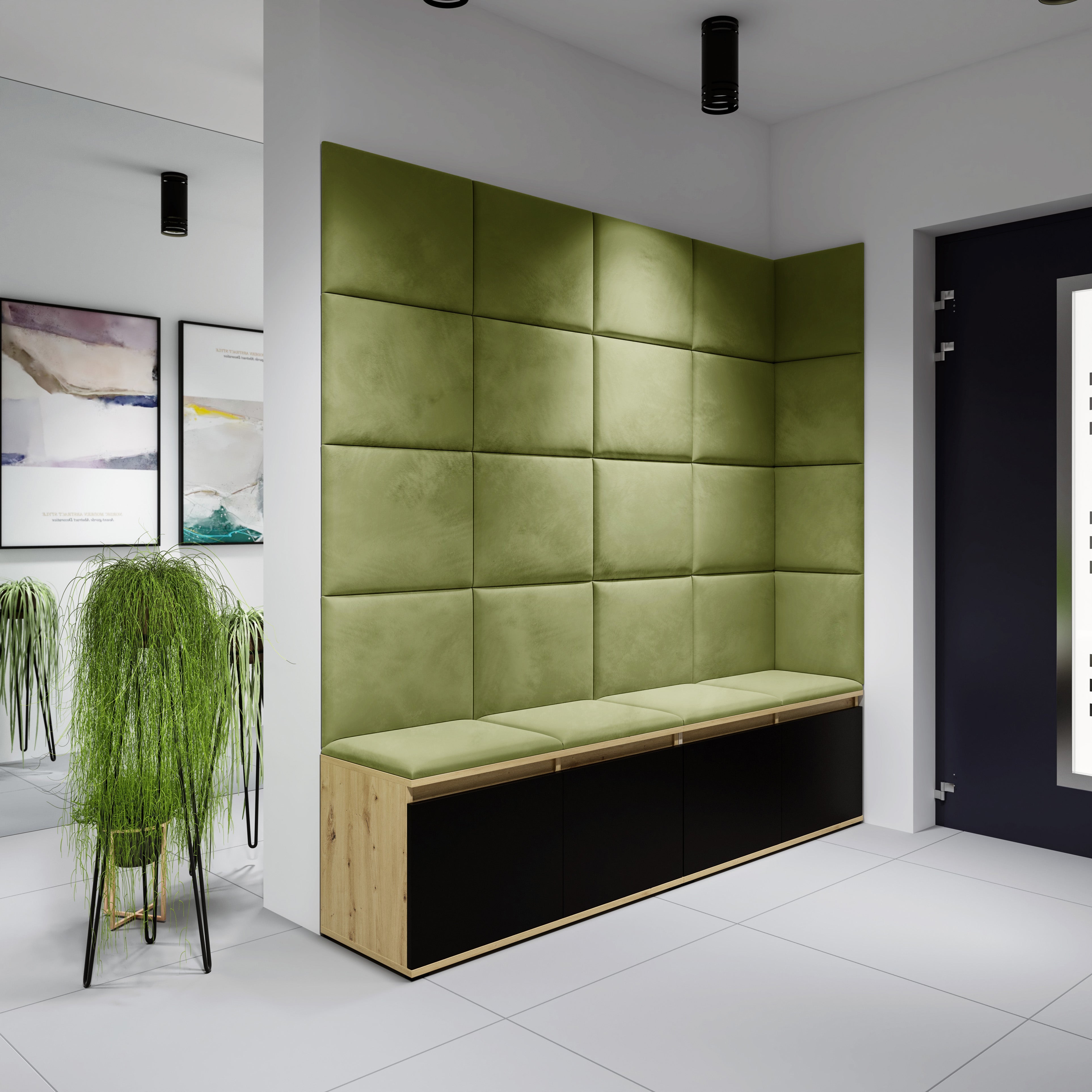 PK Emi 3 Hallway Wardrobe Artisan Oak / Black - Upholstered Panels in Various Colours