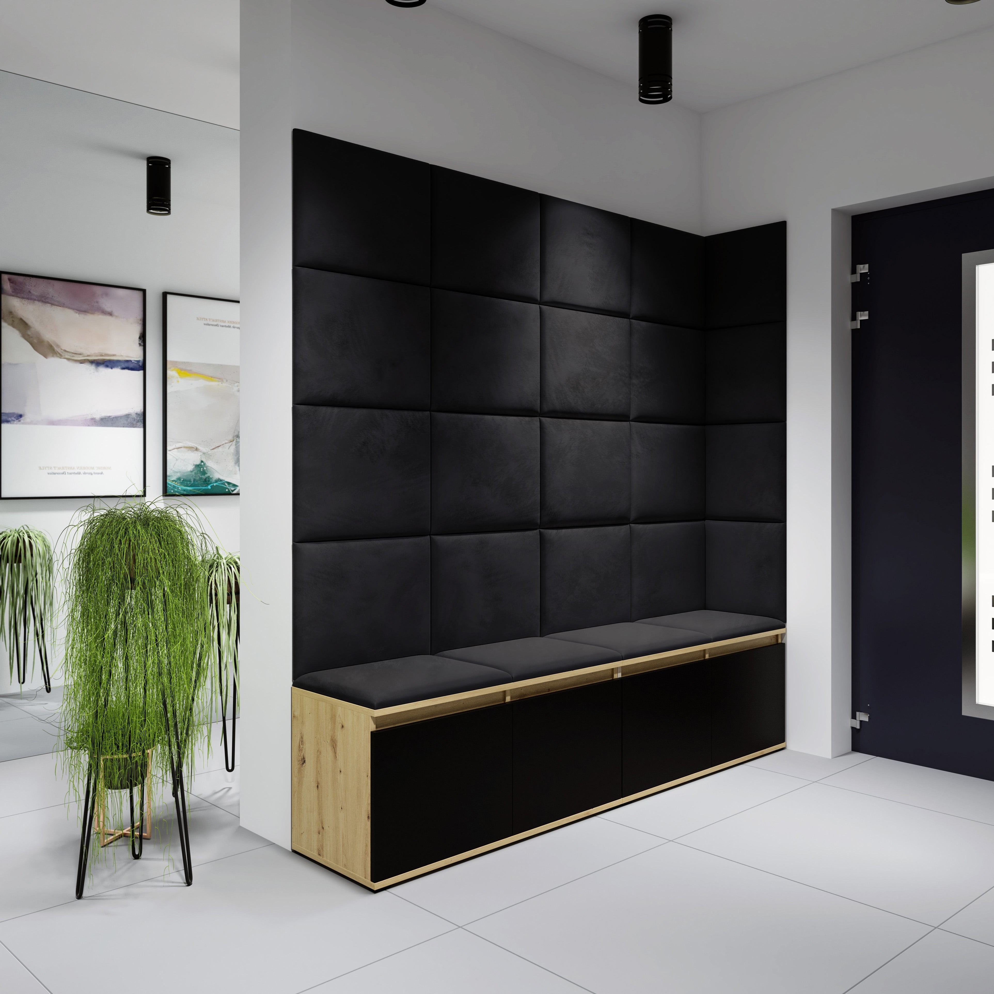 PK Emi 3 Hallway Wardrobe Artisan Oak / Black - Upholstered Panels in Various Colours