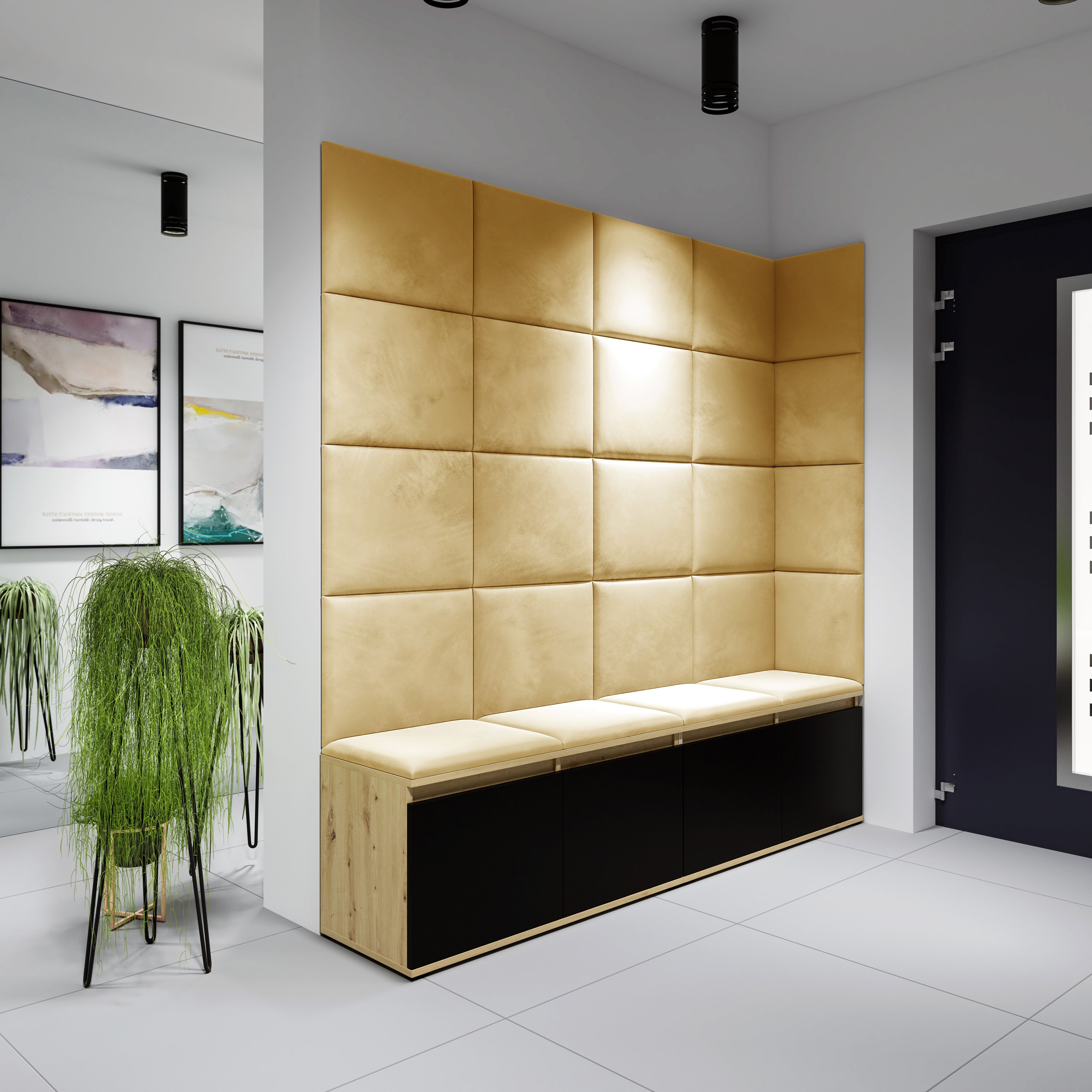 PK Emi 3 Hallway Wardrobe Artisan Oak / Black - Upholstered Panels in Various Colours