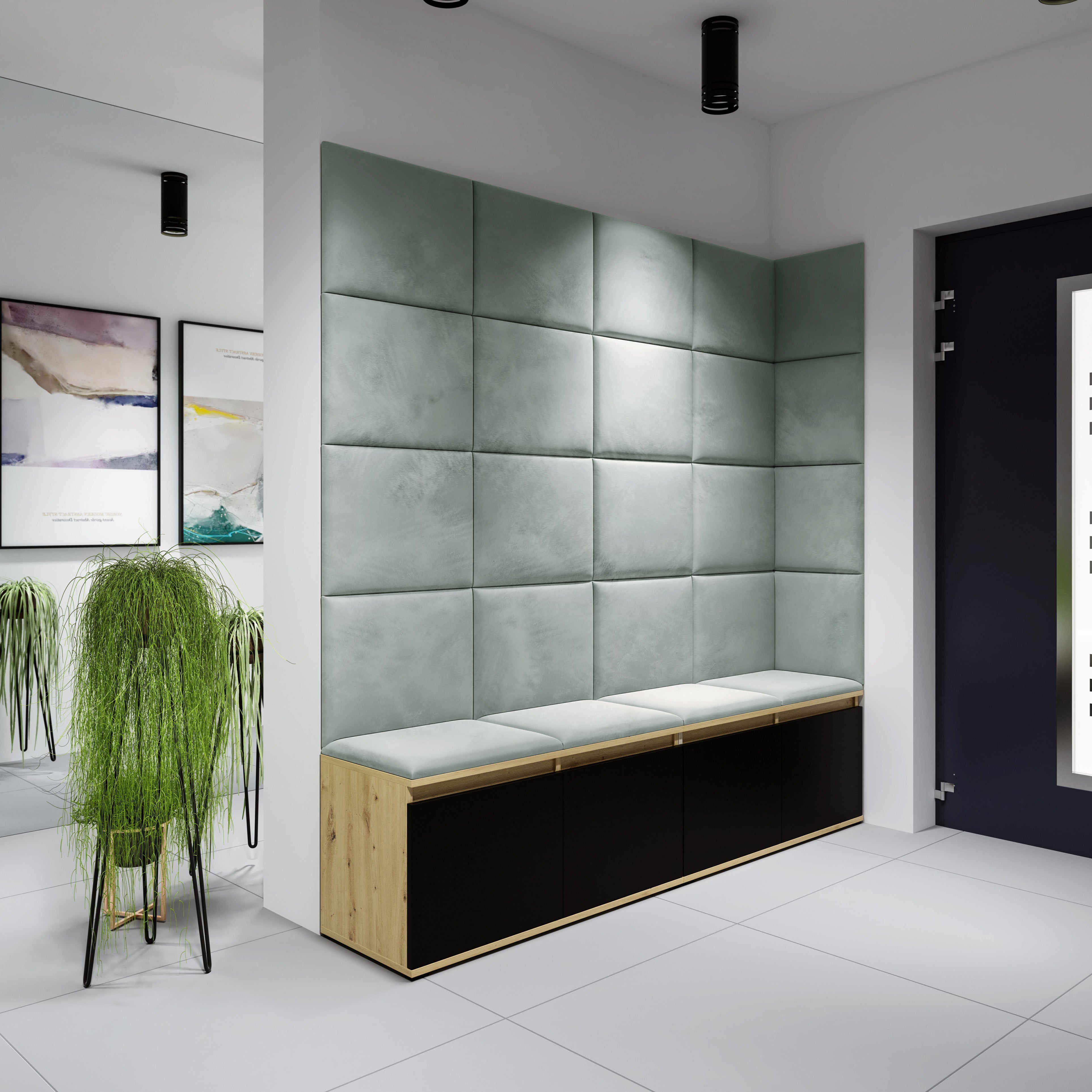 PK Emi 3 Hallway Wardrobe Artisan Oak / Black - Upholstered Panels in Various Colours