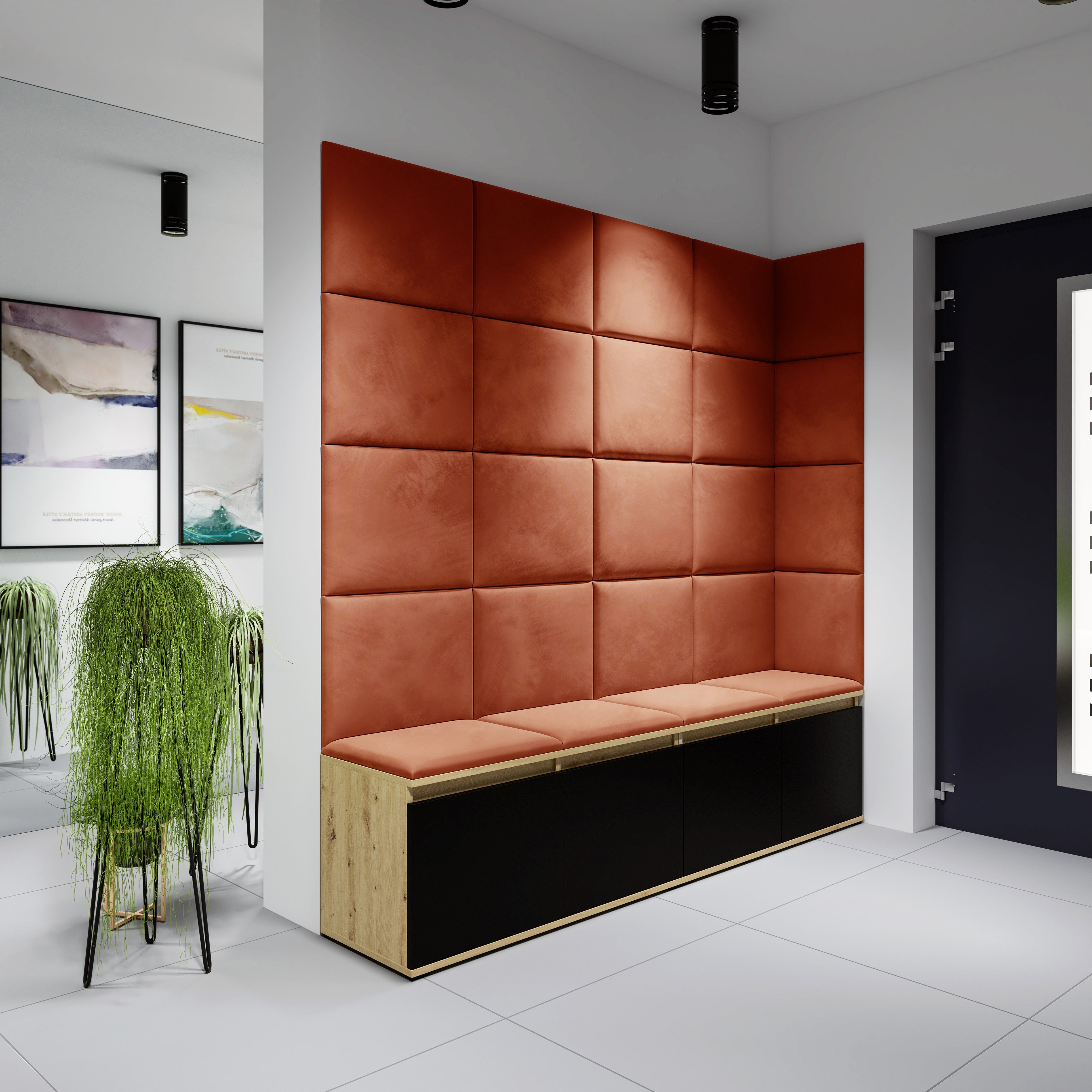 PK Emi 3 Hallway Wardrobe Artisan Oak / Black - Upholstered Panels in Various Colours