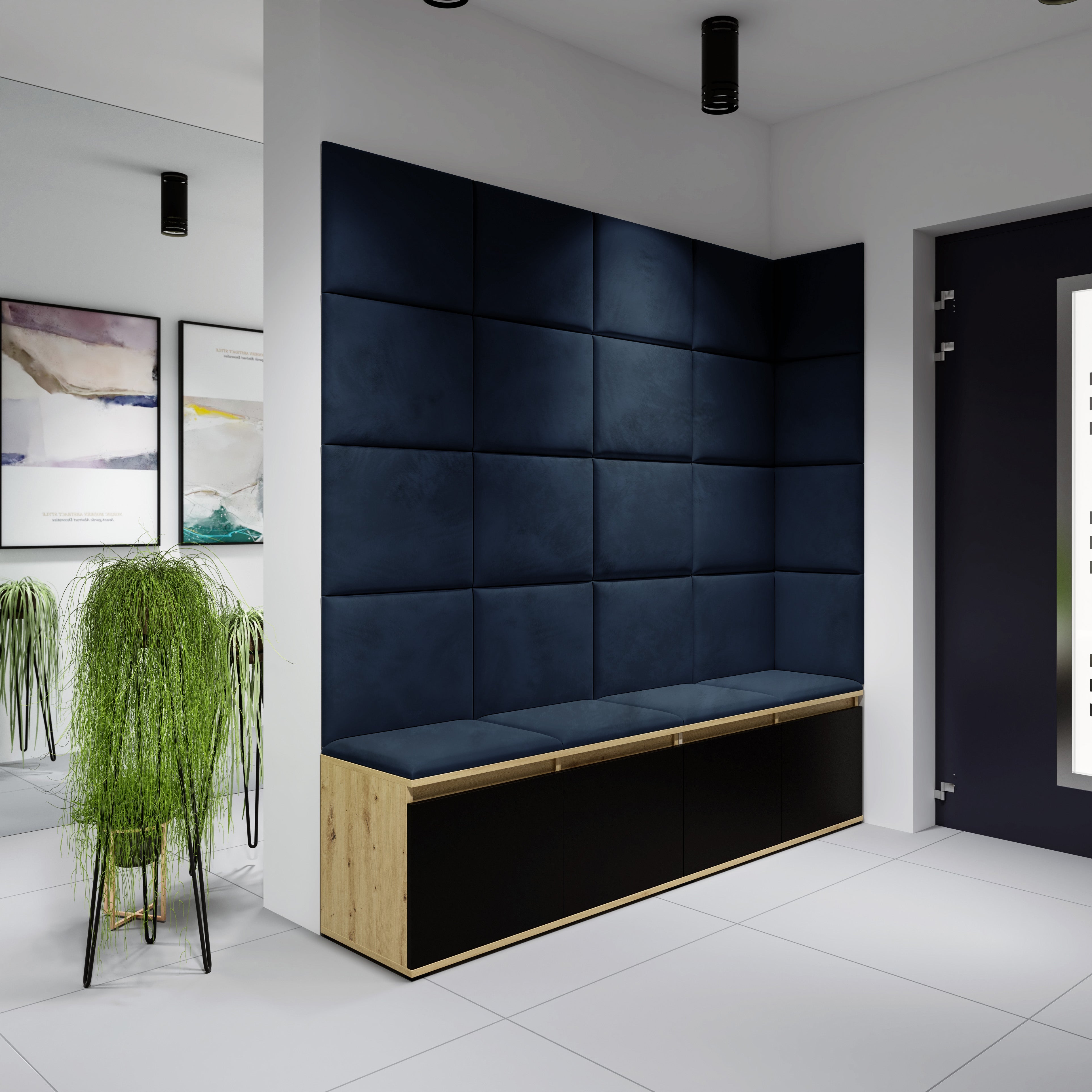 PK Emi 3 Hallway Wardrobe Artisan Oak / Black - Upholstered Panels in Various Colours