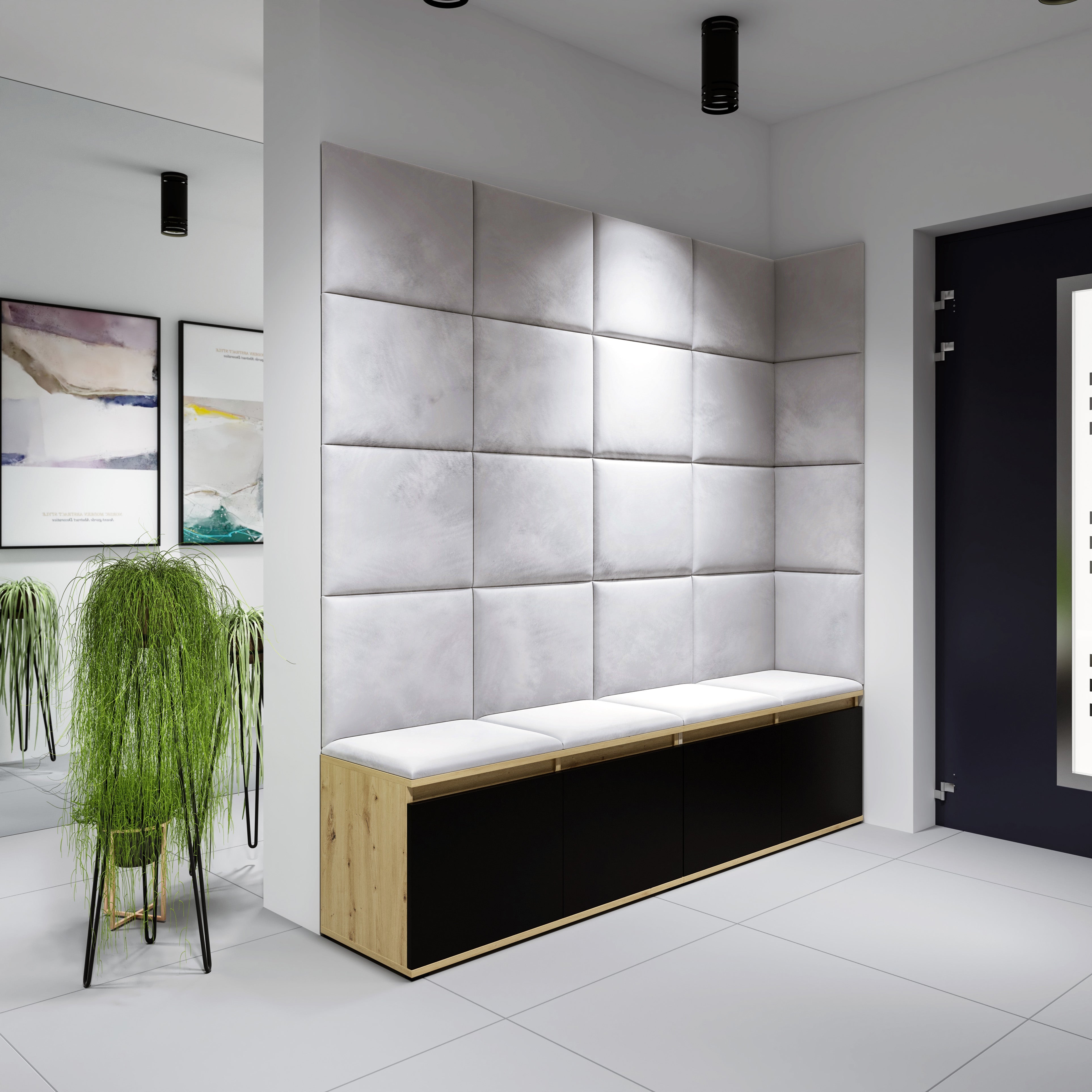 PK Emi 3 Hallway Wardrobe Artisan Oak / Black - Upholstered Panels in Various Colours