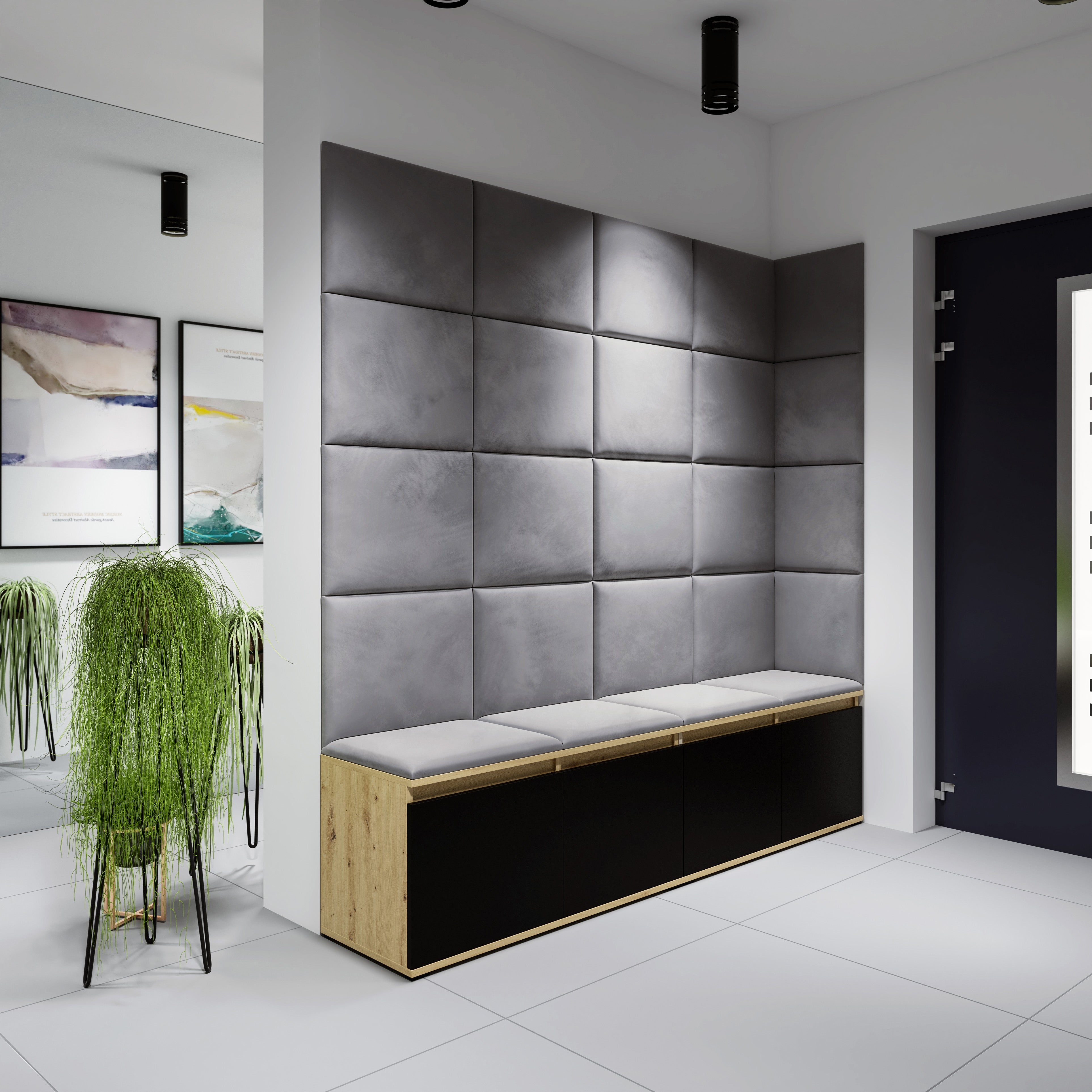 PK Emi 3 Hallway Wardrobe Artisan Oak / Black - Upholstered Panels in Various Colours