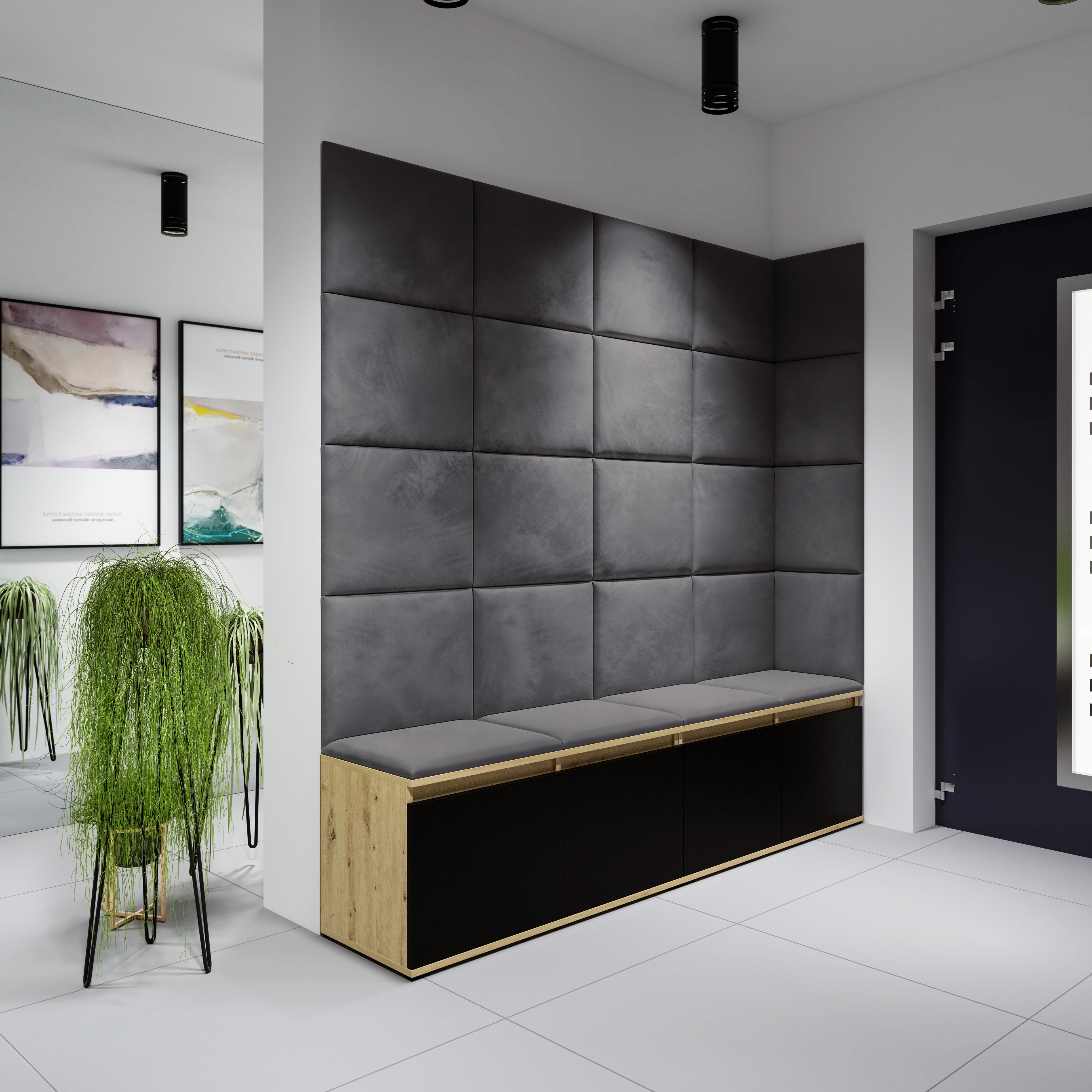 PK Emi 3 Hallway Wardrobe Artisan Oak / Black - Upholstered Panels in Various Colours