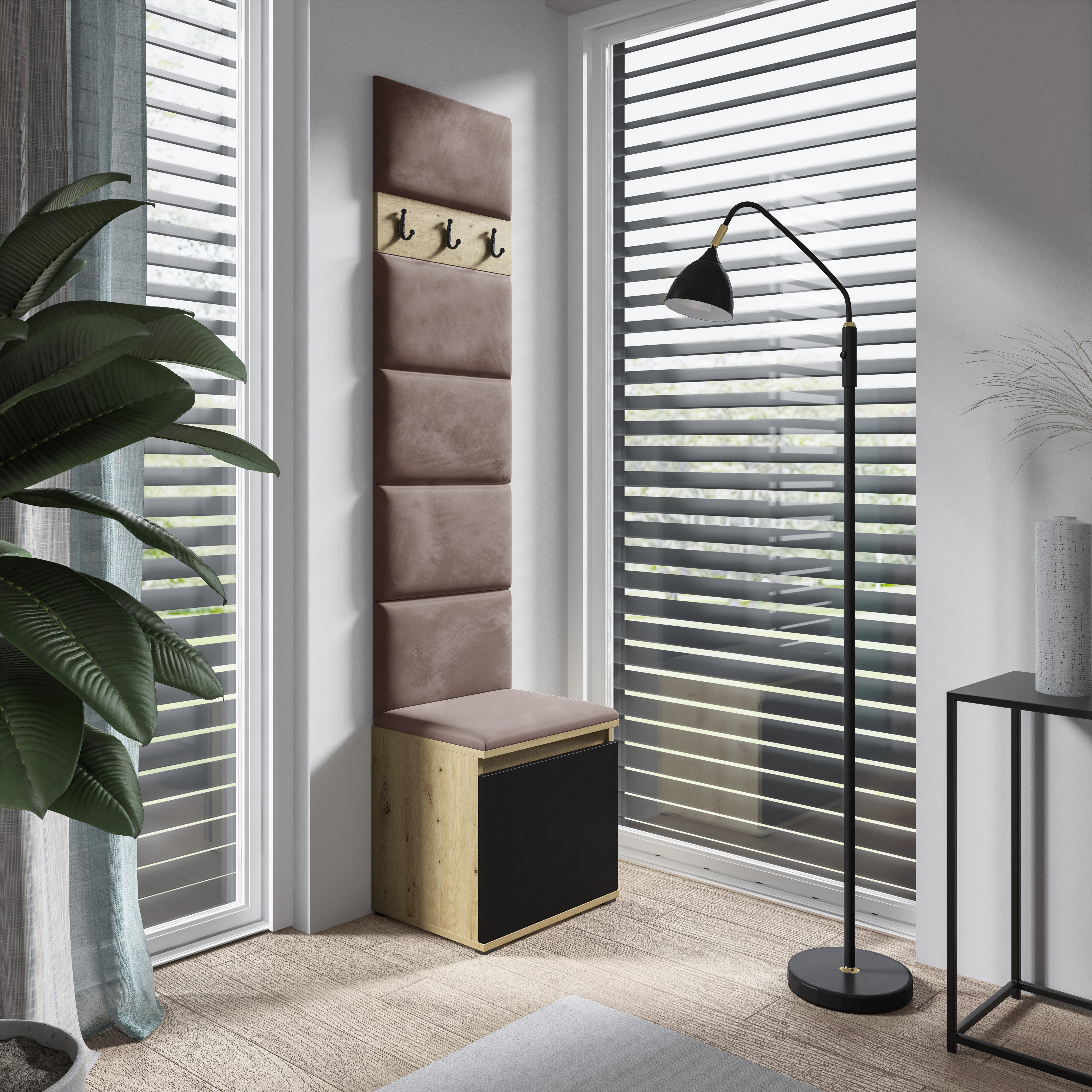 PK Emi 7 Flurgarderobe Artisan Eiche/Schwarz - Polsterpaneele in verschiedenen Farben