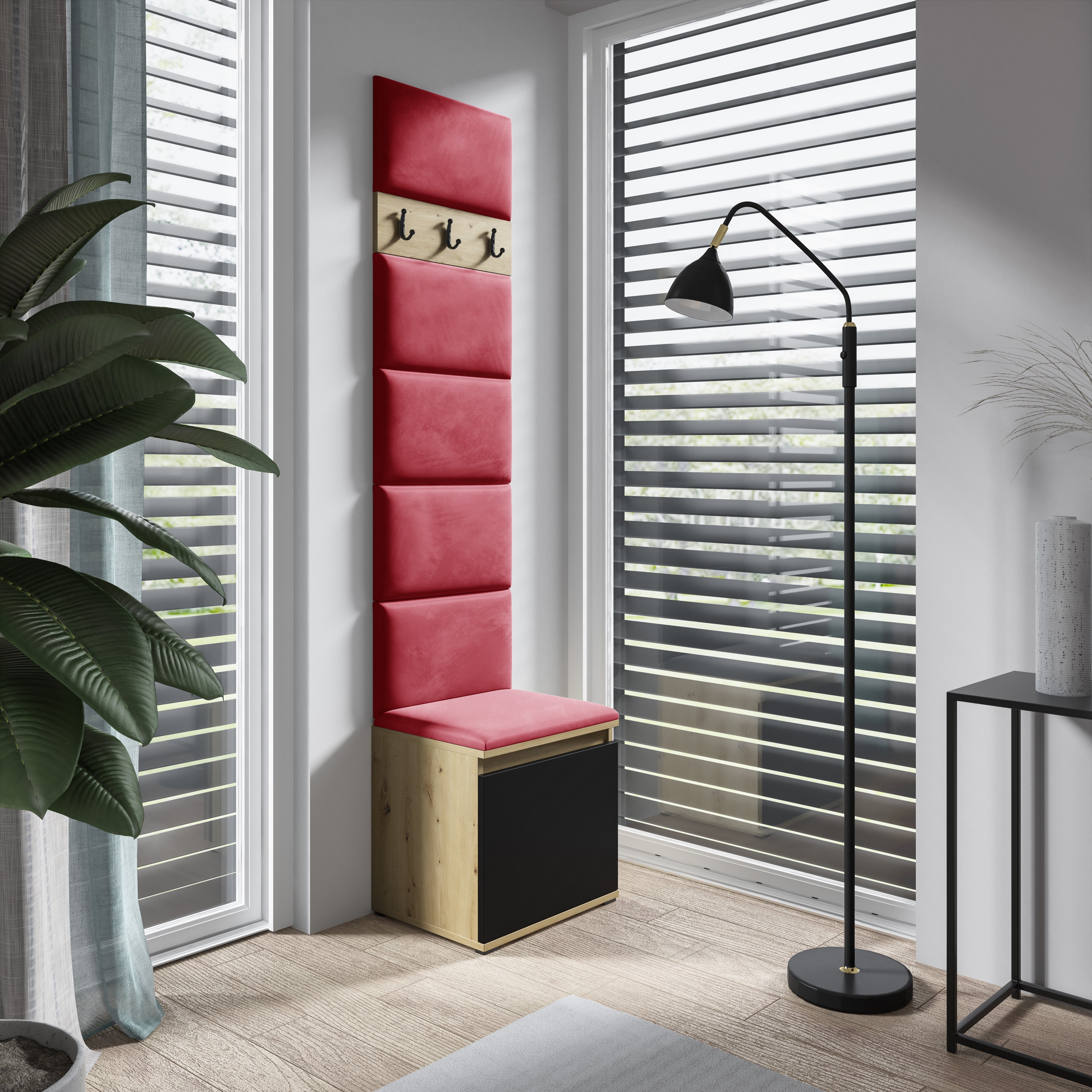 PK Emi 7 Flurgarderobe Artisan Eiche/Schwarz - Polsterpaneele in verschiedenen Farben