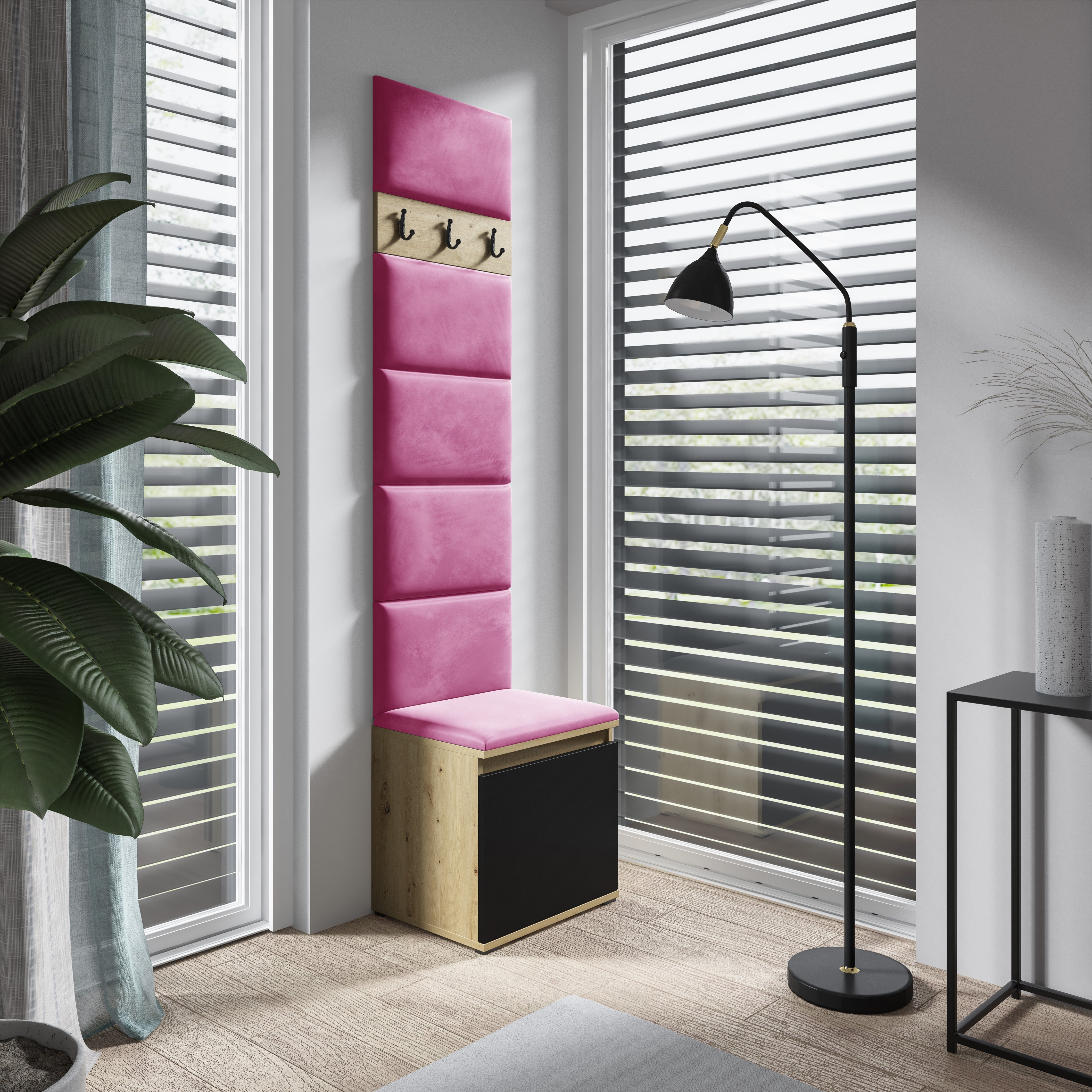 PK Emi 7 Flurgarderobe Artisan Eiche/Schwarz - Polsterpaneele in verschiedenen Farben