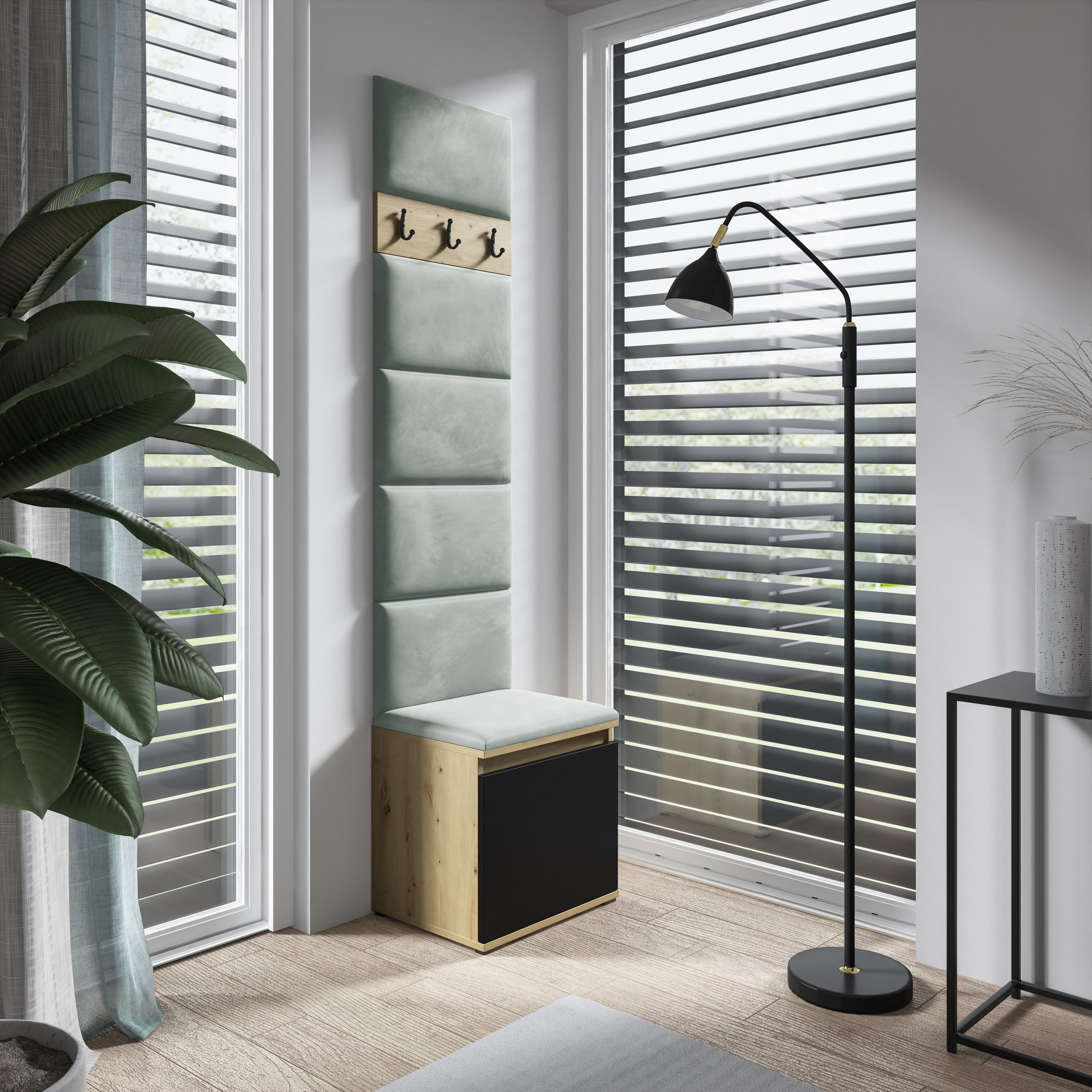 PK Emi 7 Flurgarderobe Artisan Eiche/Schwarz - Polsterpaneele in verschiedenen Farben