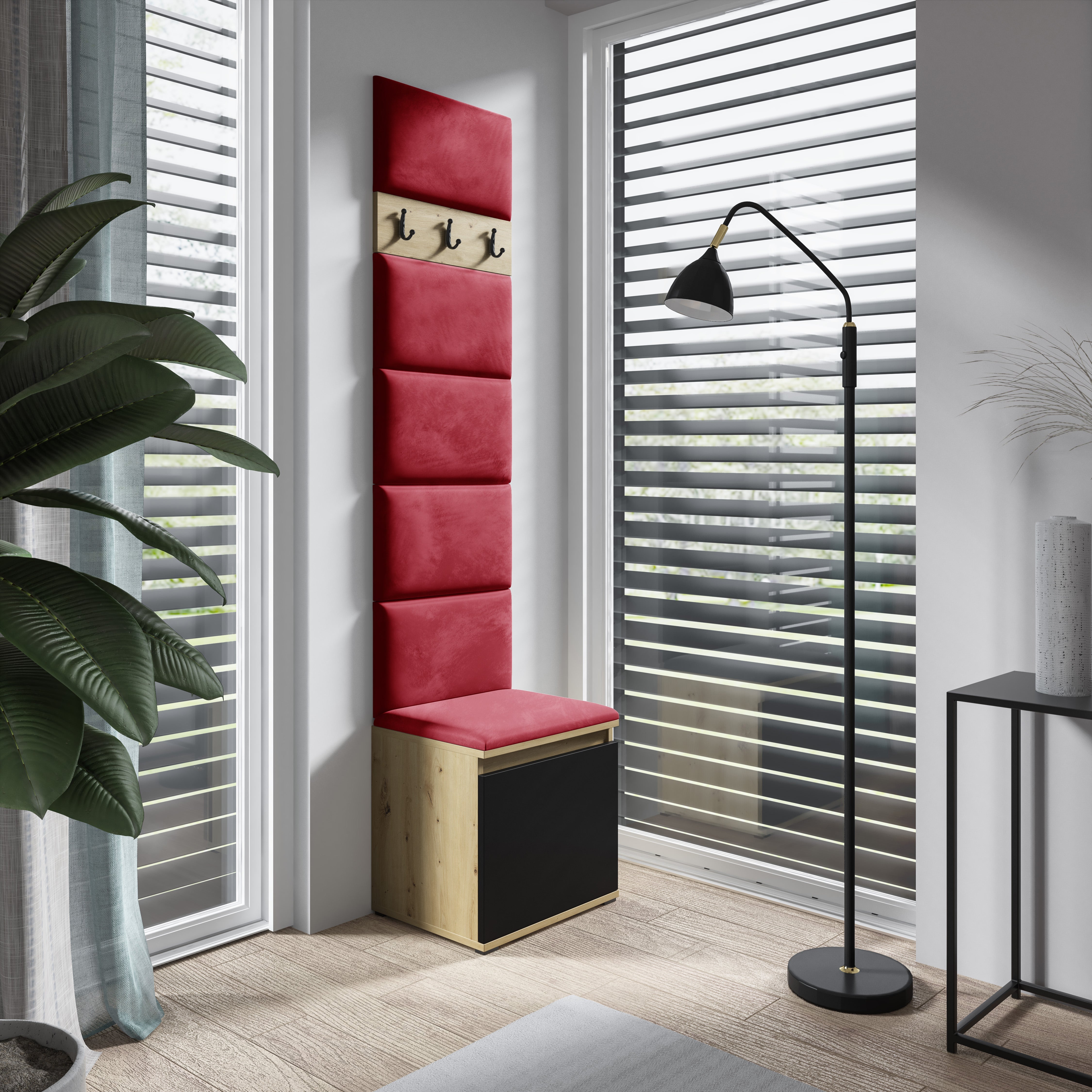 PK Emi 7 Flurgarderobe Artisan Eiche/Schwarz - Polsterpaneele in verschiedenen Farben