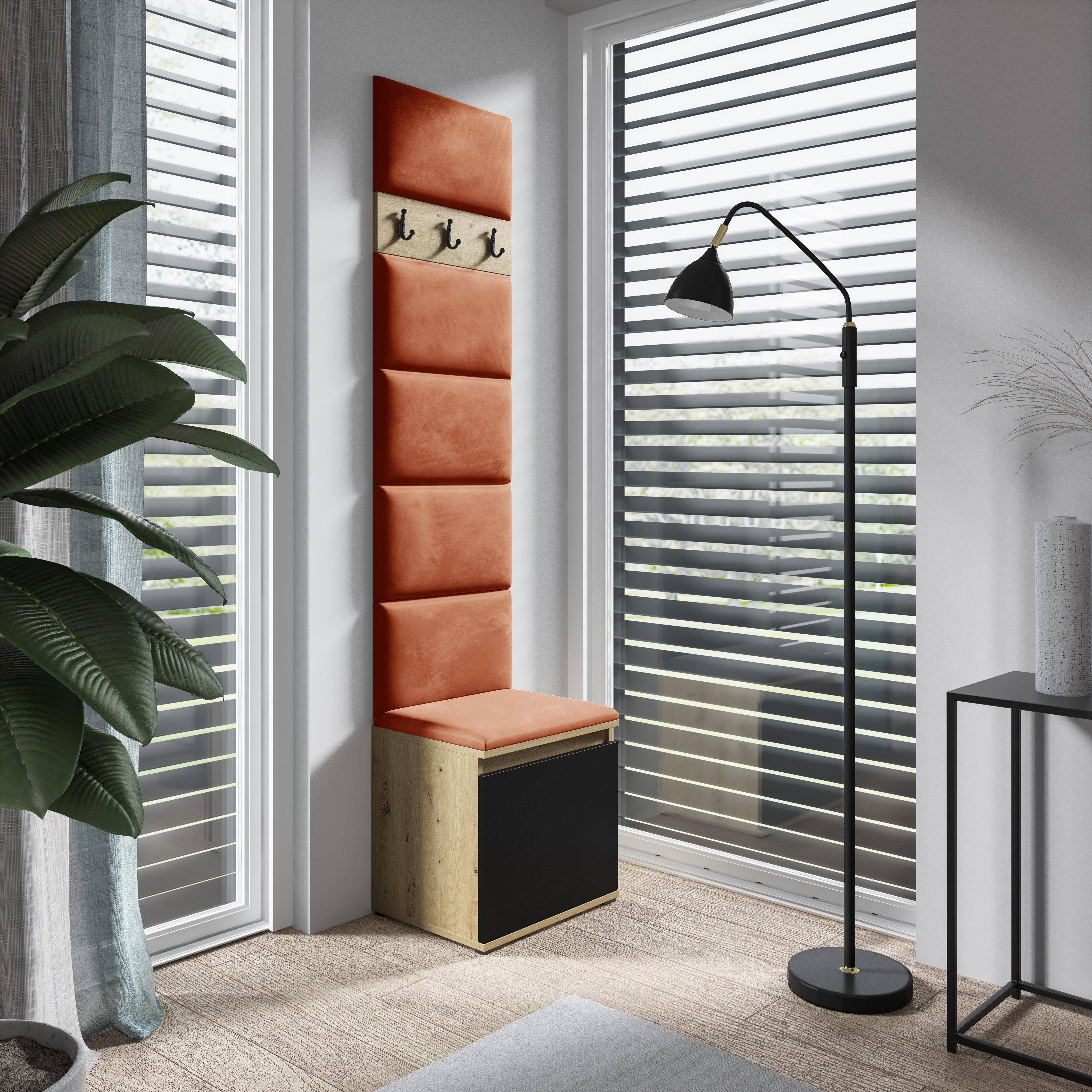 PK Emi 7 Flurgarderobe Artisan Eiche/Schwarz - Polsterpaneele in verschiedenen Farben