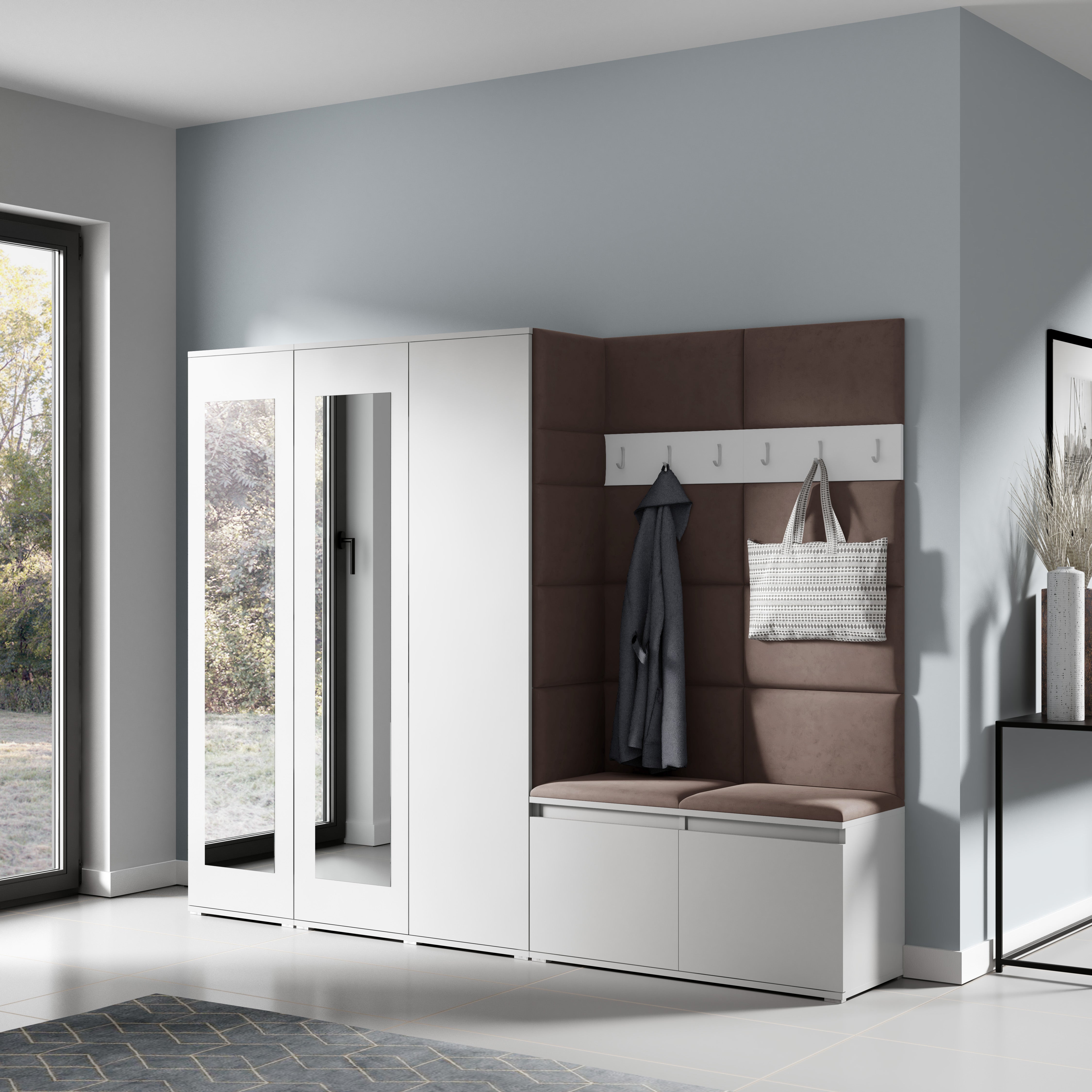 PK Emi 15 Hallway Wardrobe White - Upholstered Panels in Various Colours