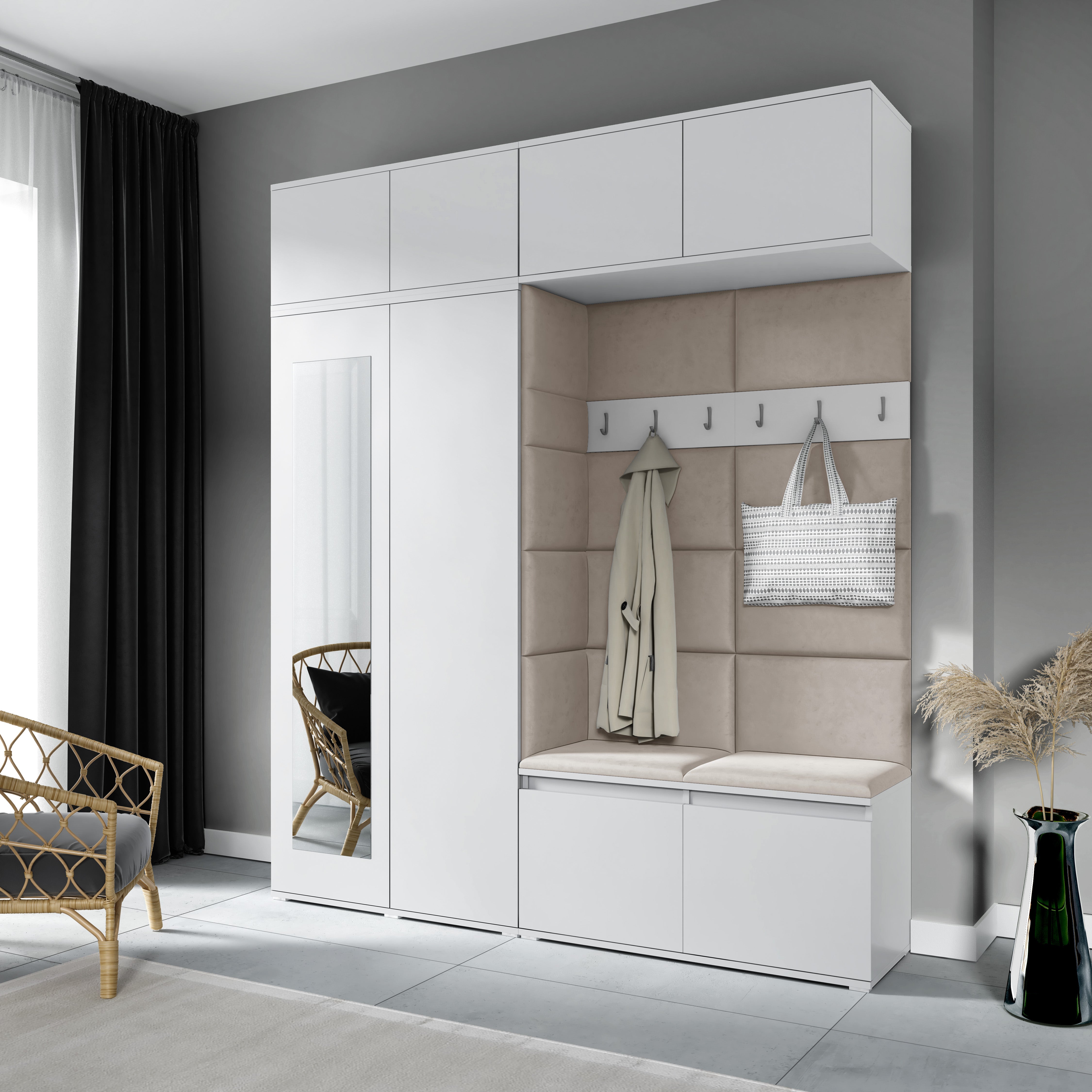 PK Emi 16 Hallway Wardrobe White - Upholstered Panels in Various Colours
