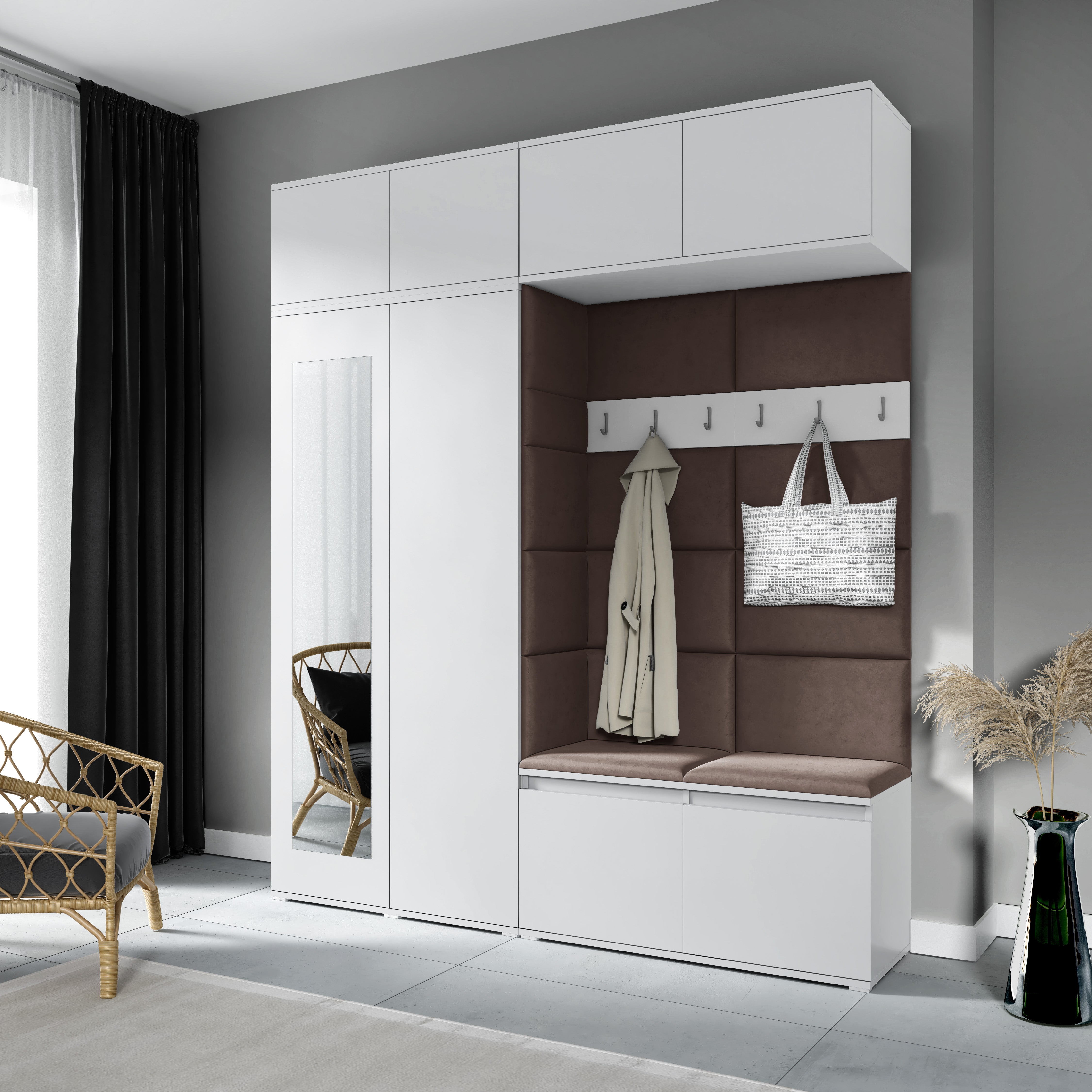 PK Emi 16 Hallway Wardrobe White - Upholstered Panels in Various Colours
