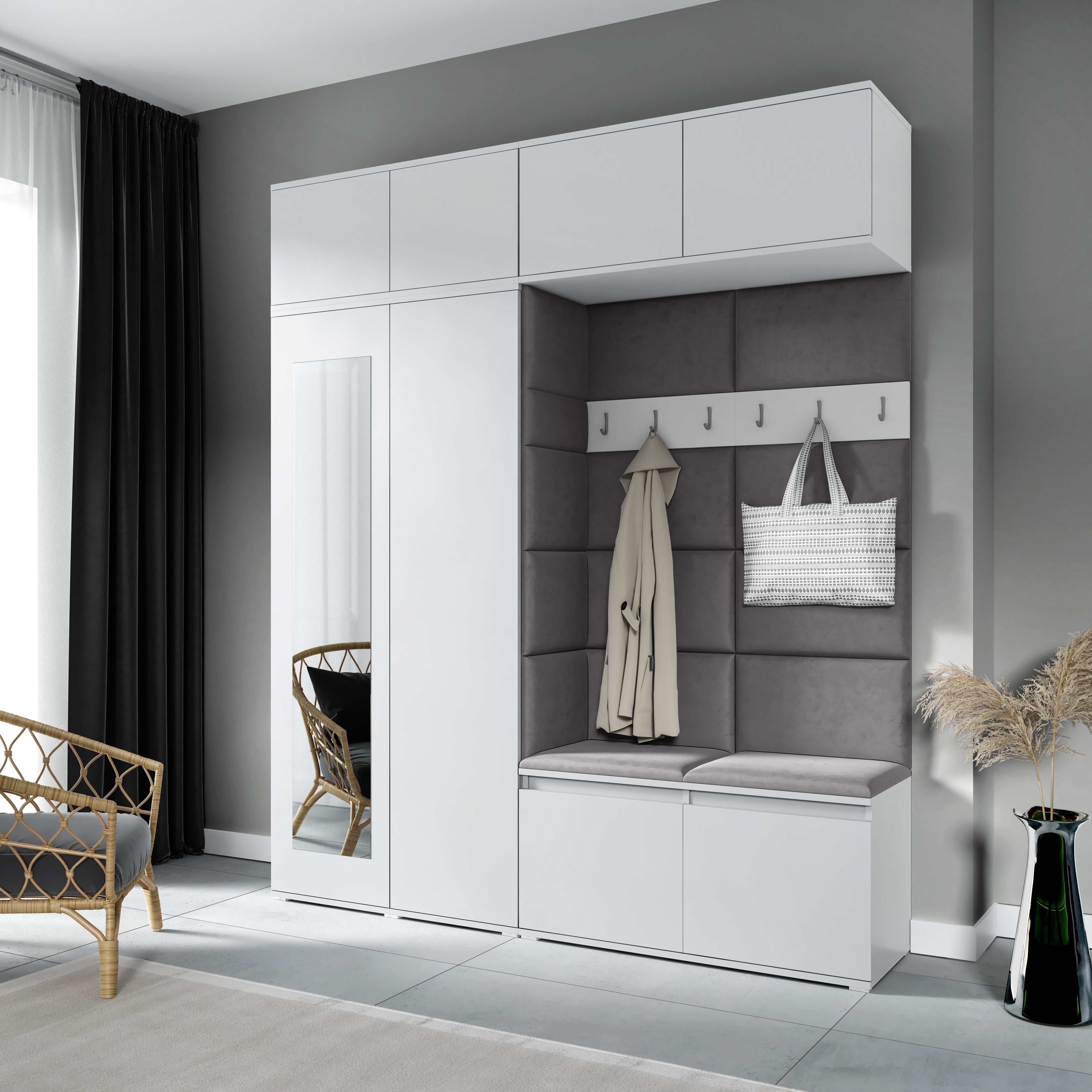 PK Emi 16 Hallway Wardrobe White - Upholstered Panels in Various Colours