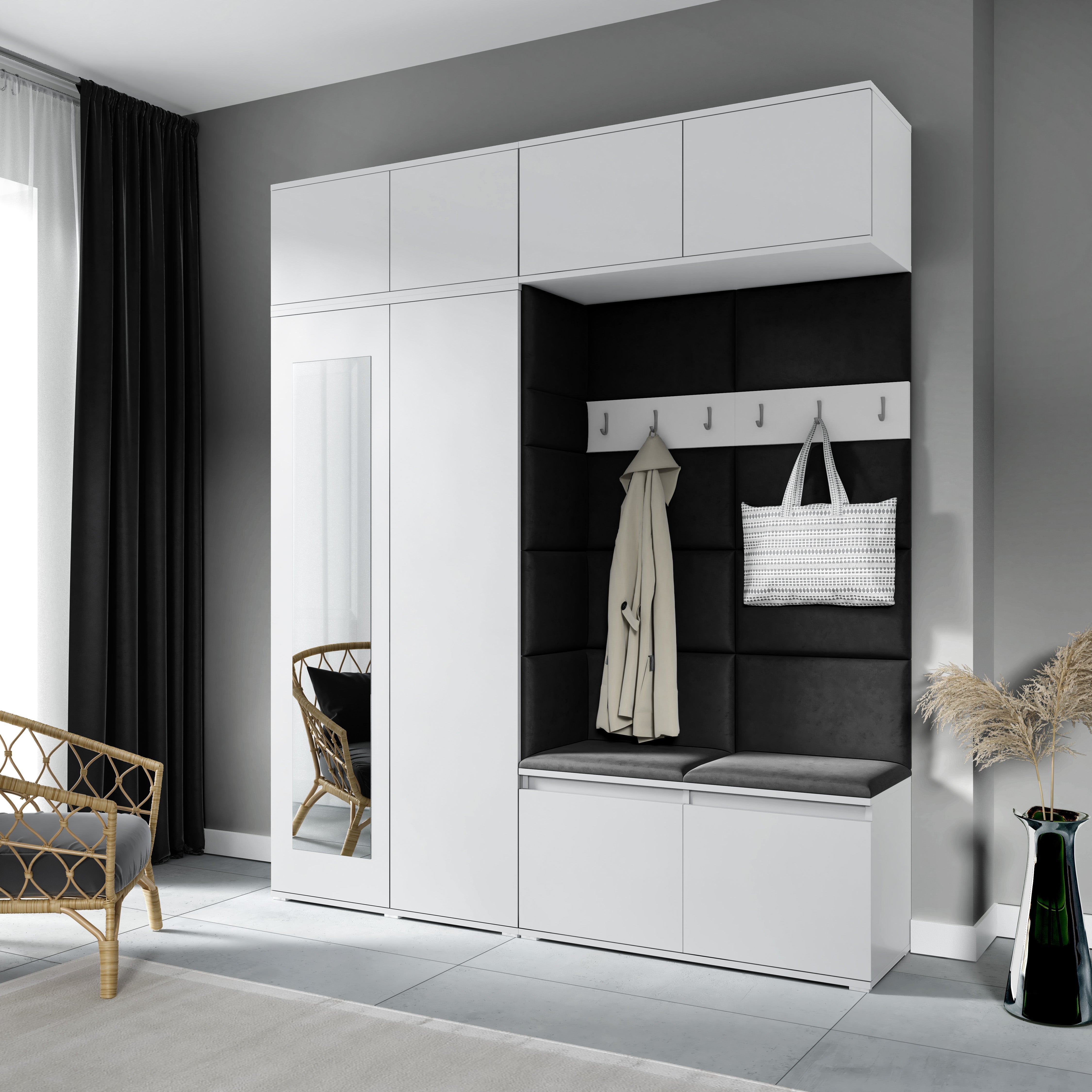 PK Emi 16 Hallway Wardrobe White - Upholstered Panels in Various Colours