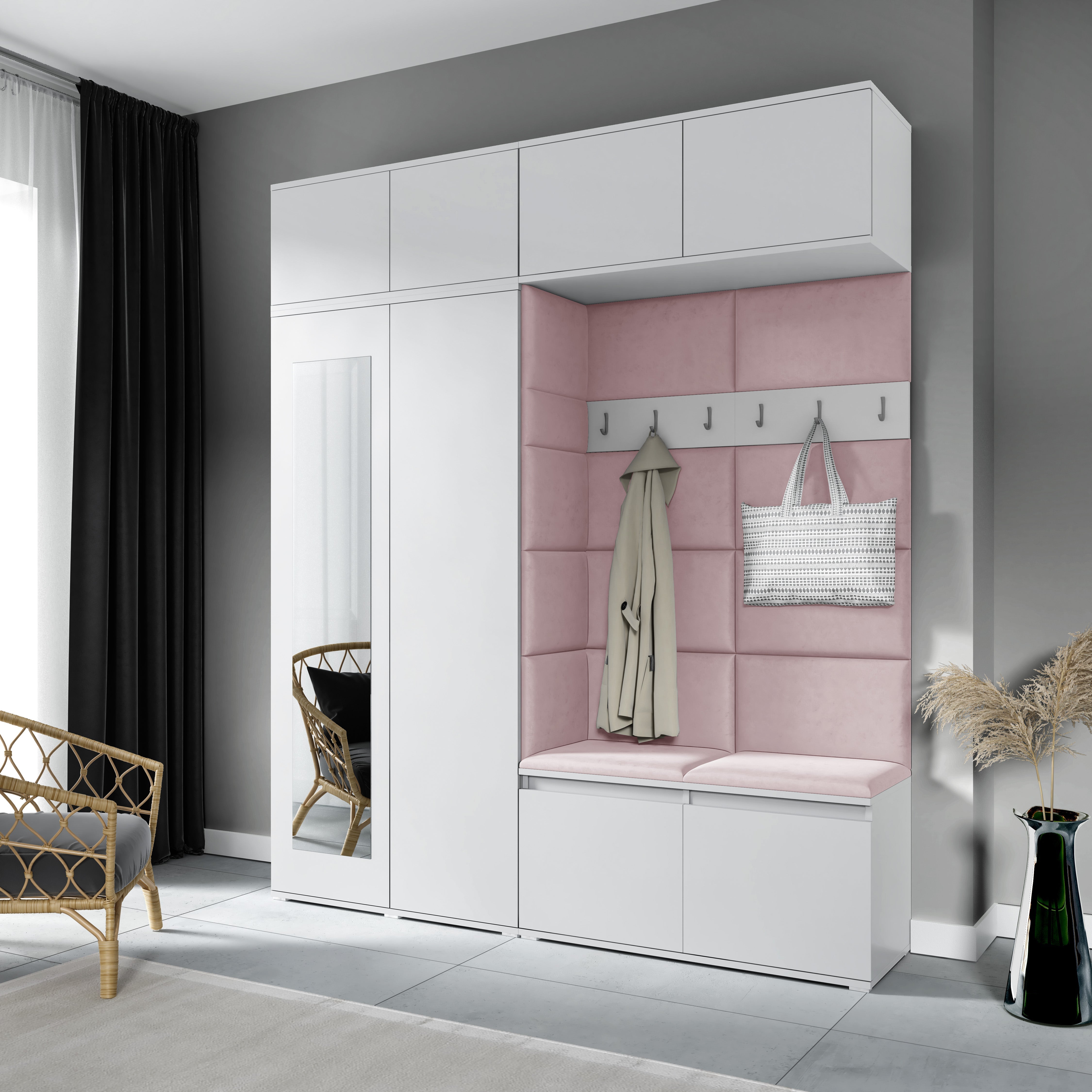 PK Emi 16 Hallway Wardrobe White - Upholstered Panels in Various Colours