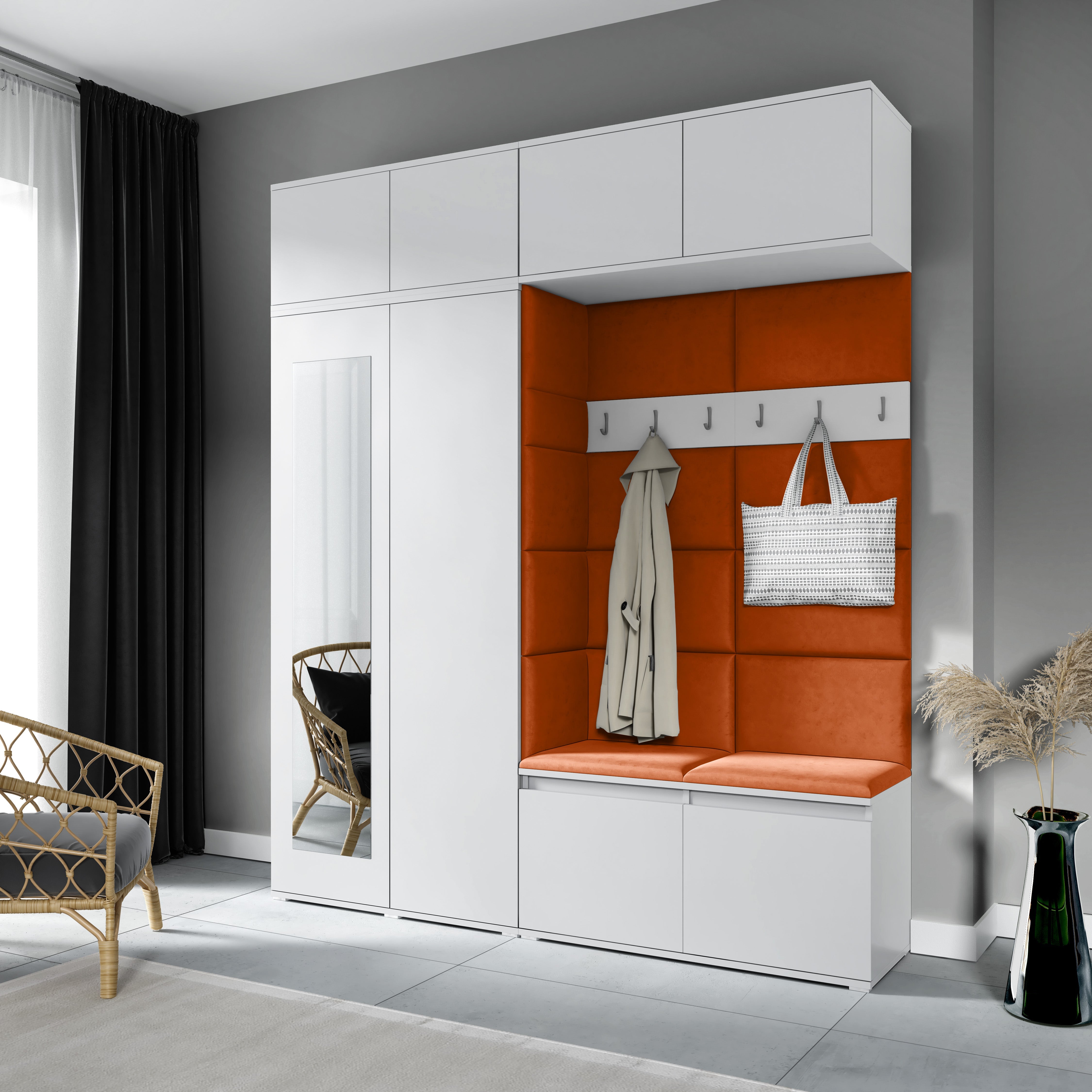 PK Emi 16 Hallway Wardrobe White - Upholstered Panels in Various Colours