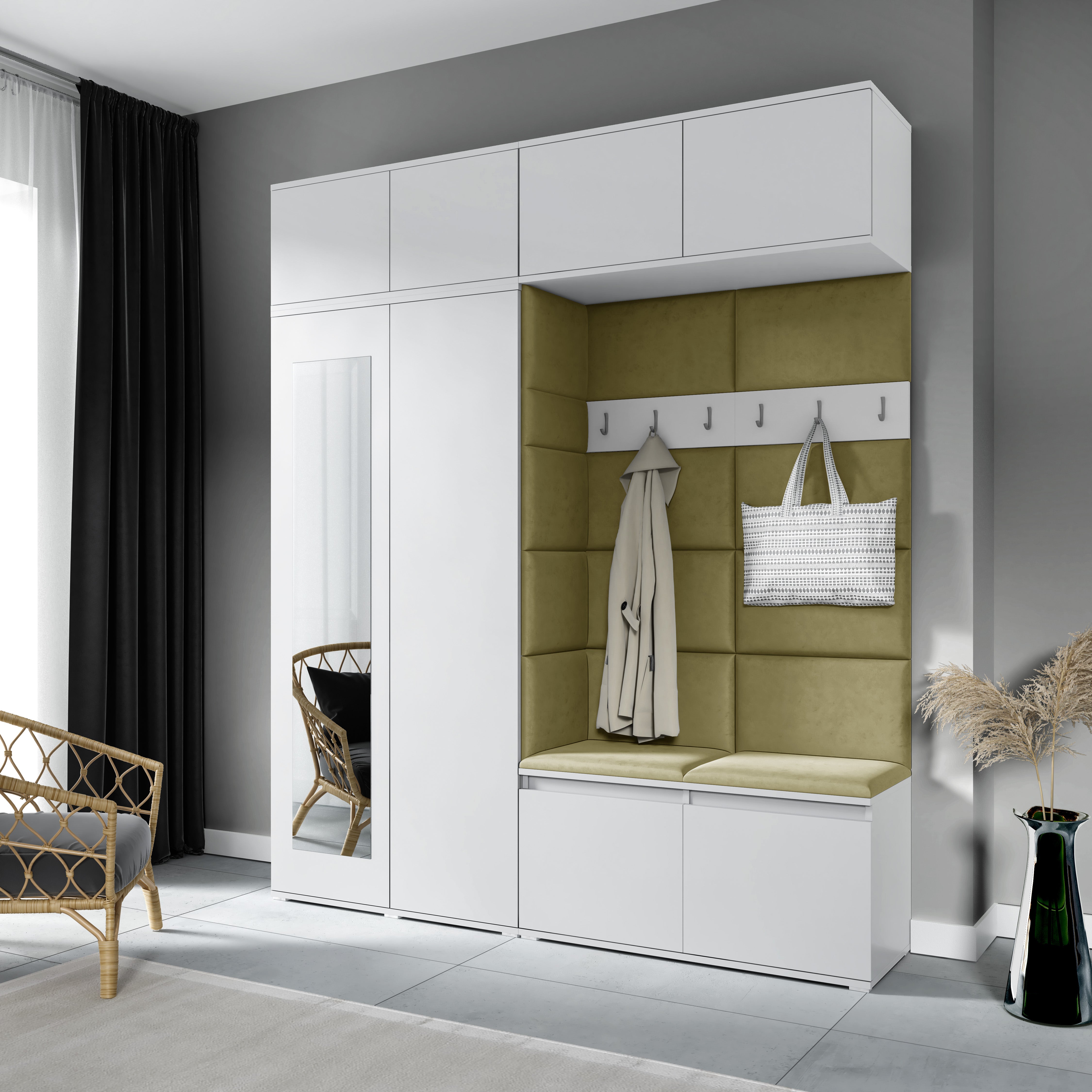 PK Emi 16 Hallway Wardrobe White - Upholstered Panels in Various Colours