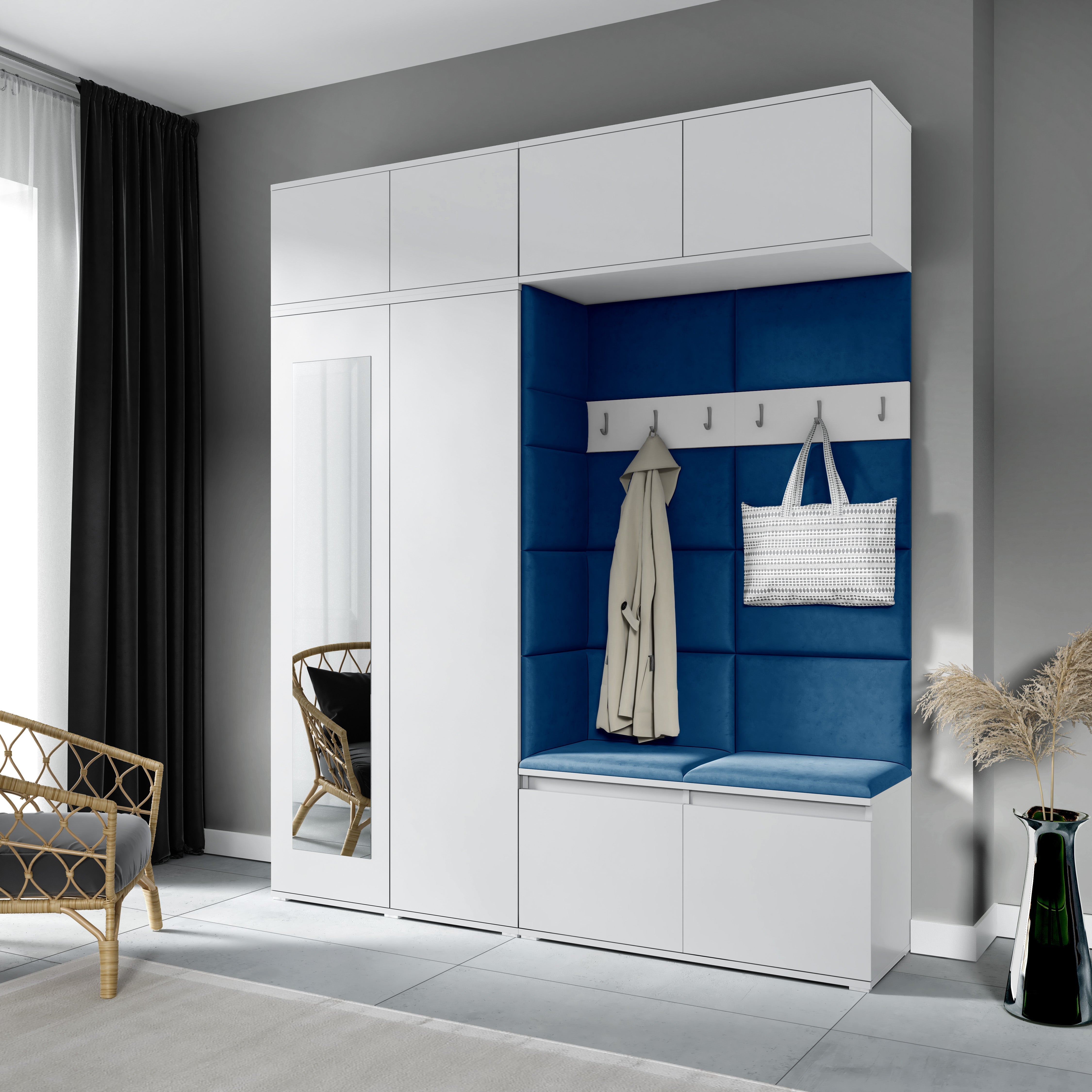 PK Emi 16 Hallway Wardrobe White - Upholstered Panels in Various Colours