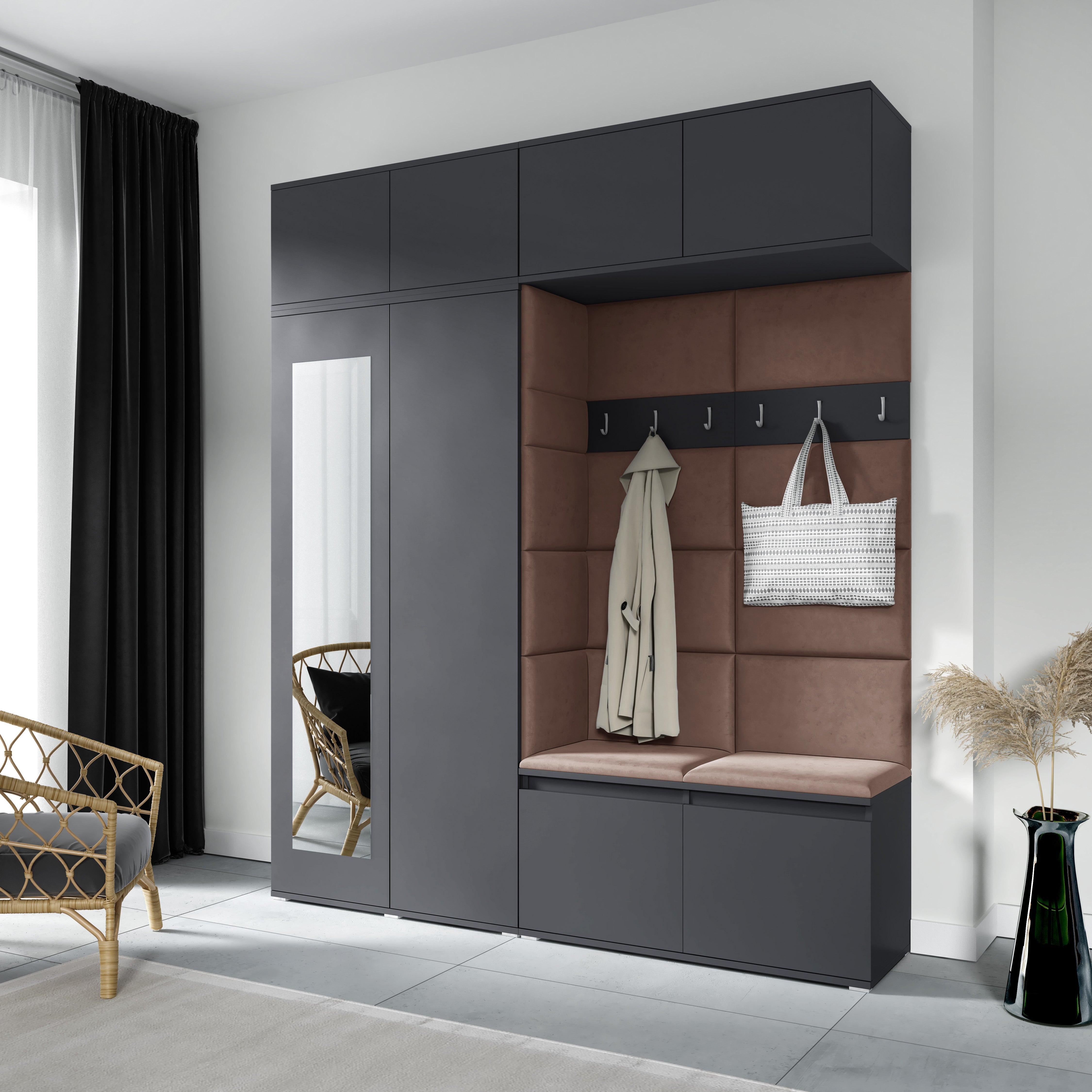 PK Emi 16 Flurgarderobe Graphit - Polsterpaneele in verschiedenen Farben