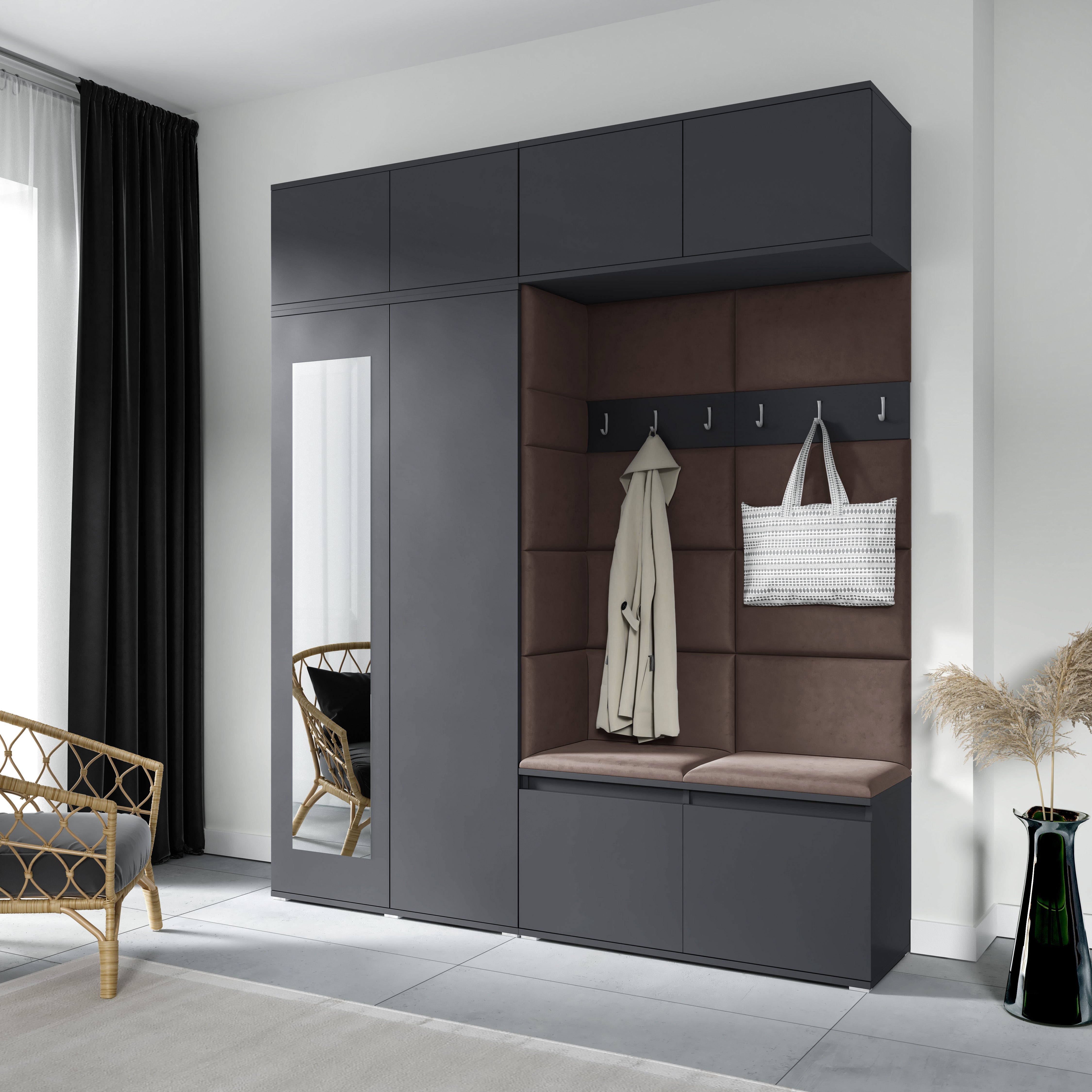 PK Emi 16 Flurgarderobe Graphit - Polsterpaneele in verschiedenen Farben