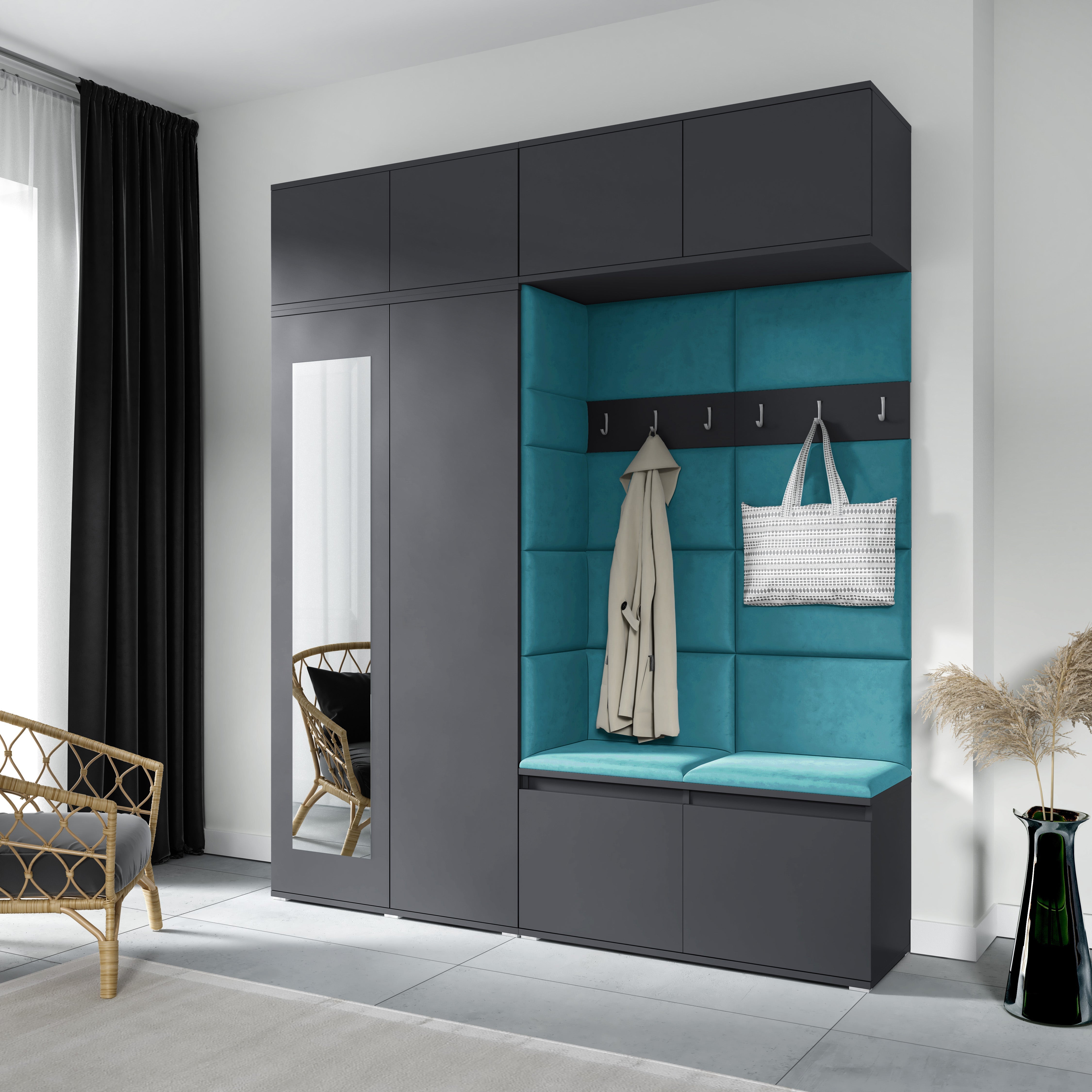 PK Emi 16 Flurgarderobe Graphit - Polsterpaneele in verschiedenen Farben