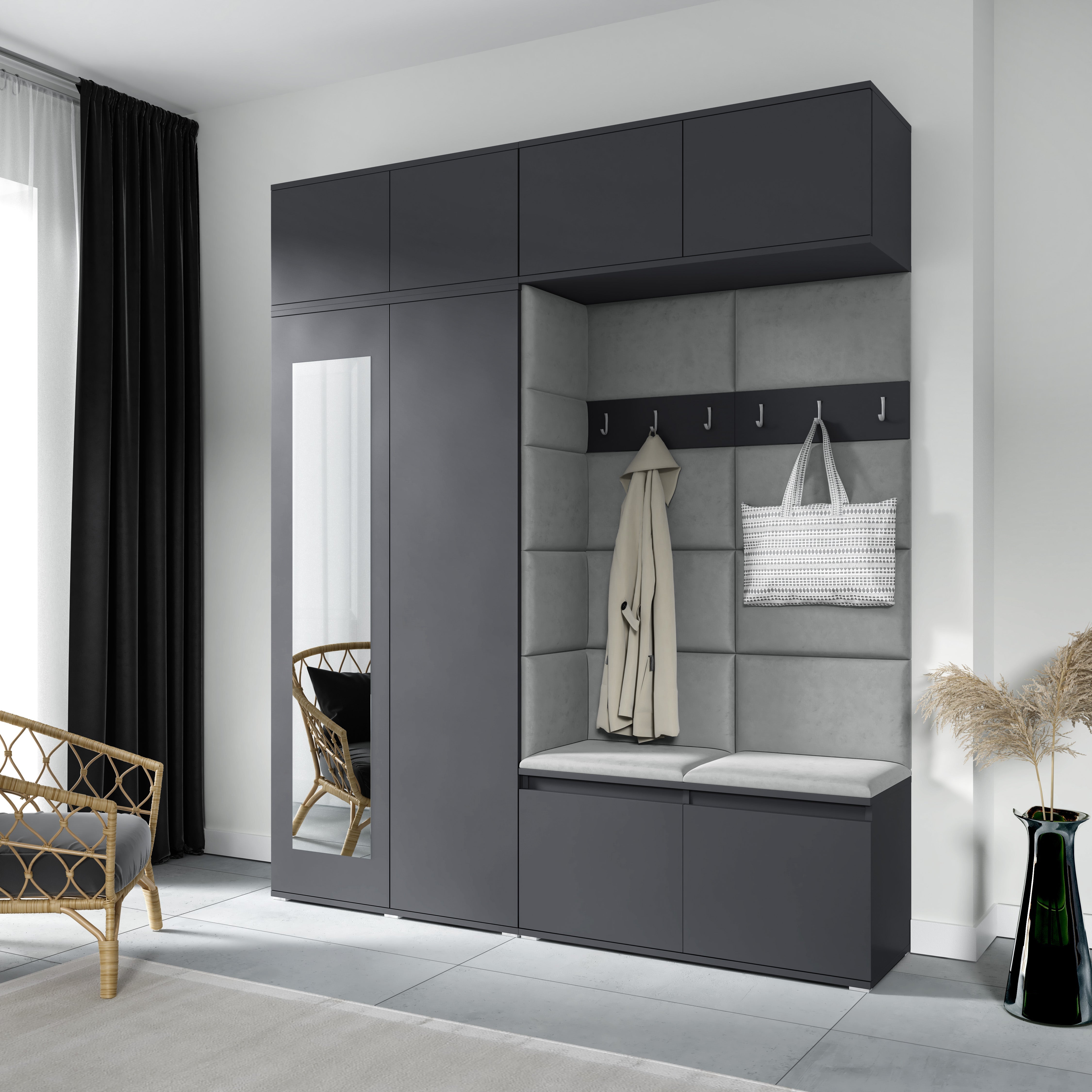 PK Emi 16 Flurgarderobe Graphit - Polsterpaneele in verschiedenen Farben