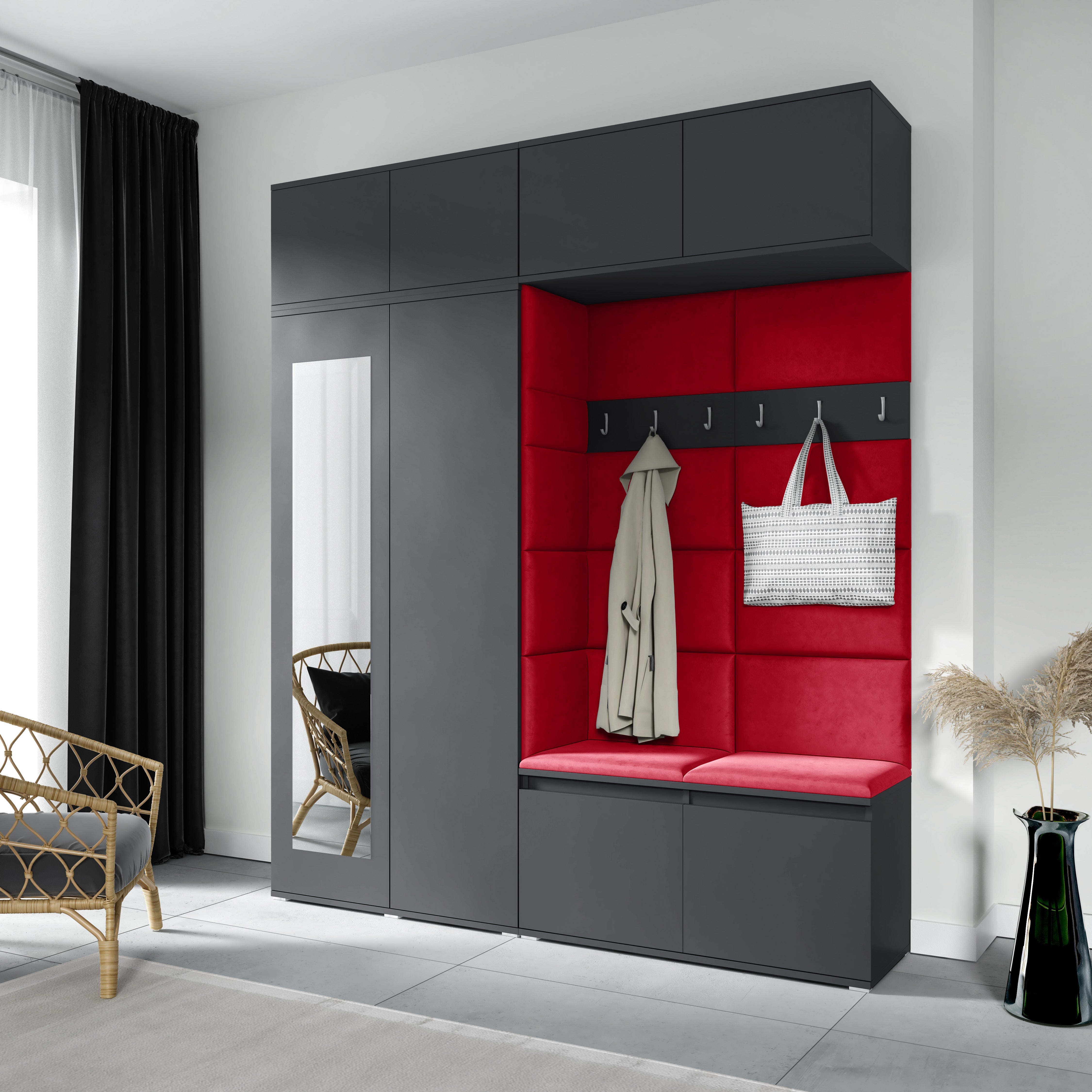 PK Emi 16 Flurgarderobe Graphit - Polsterpaneele in verschiedenen Farben