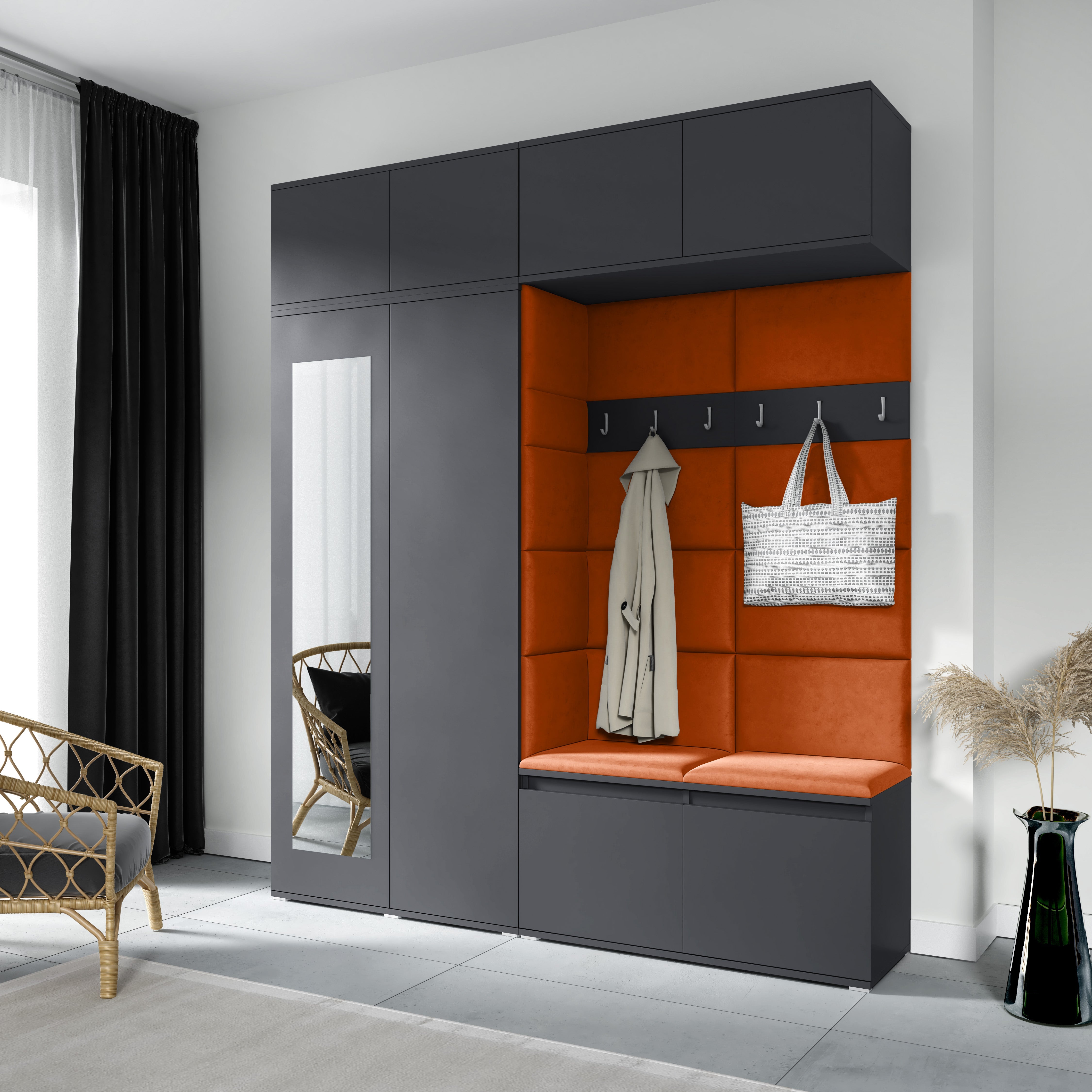 PK Emi 16 Flurgarderobe Graphit - Polsterpaneele in verschiedenen Farben