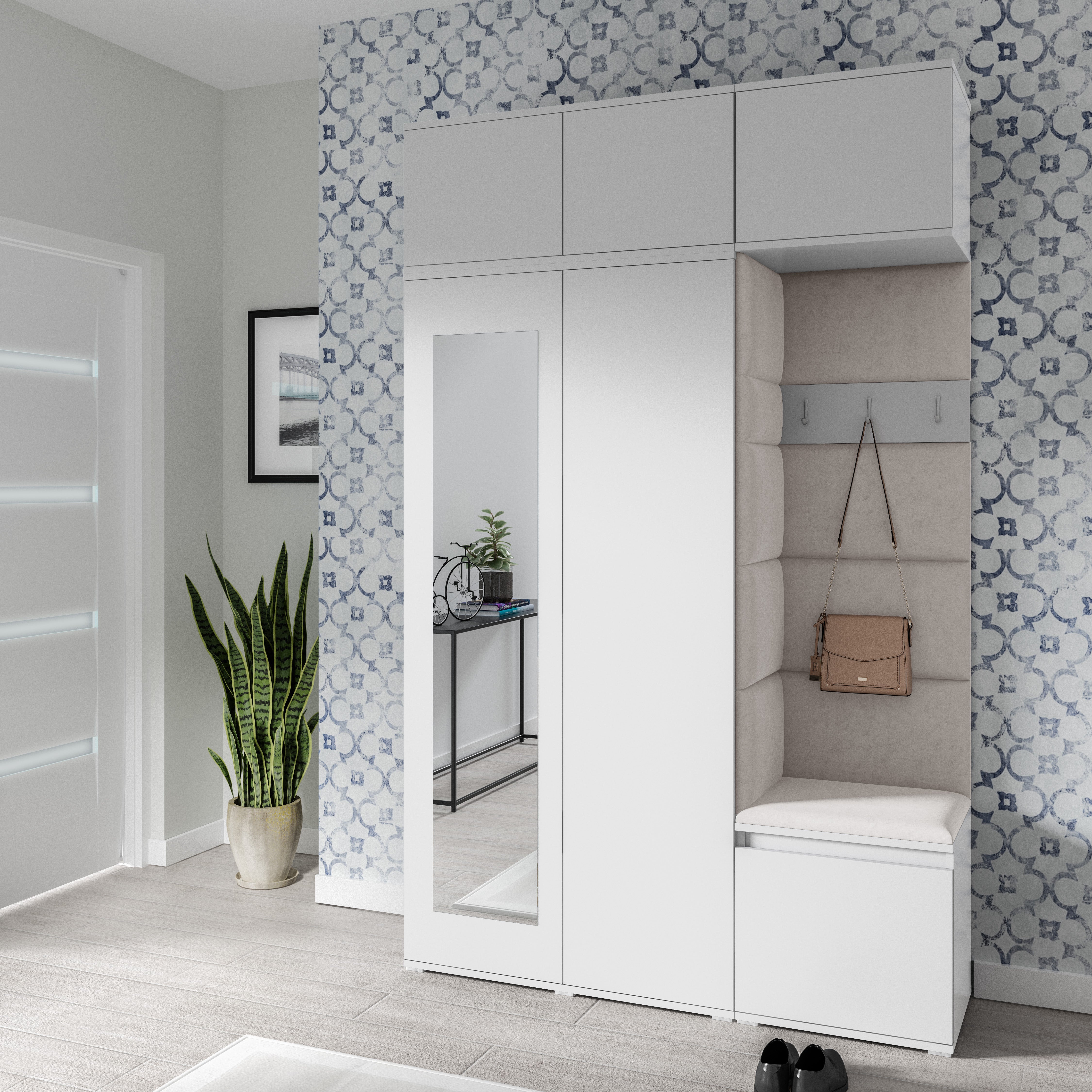 PK Emi 18 Hallway Wardrobe White - Upholstered Panels in Various Colours