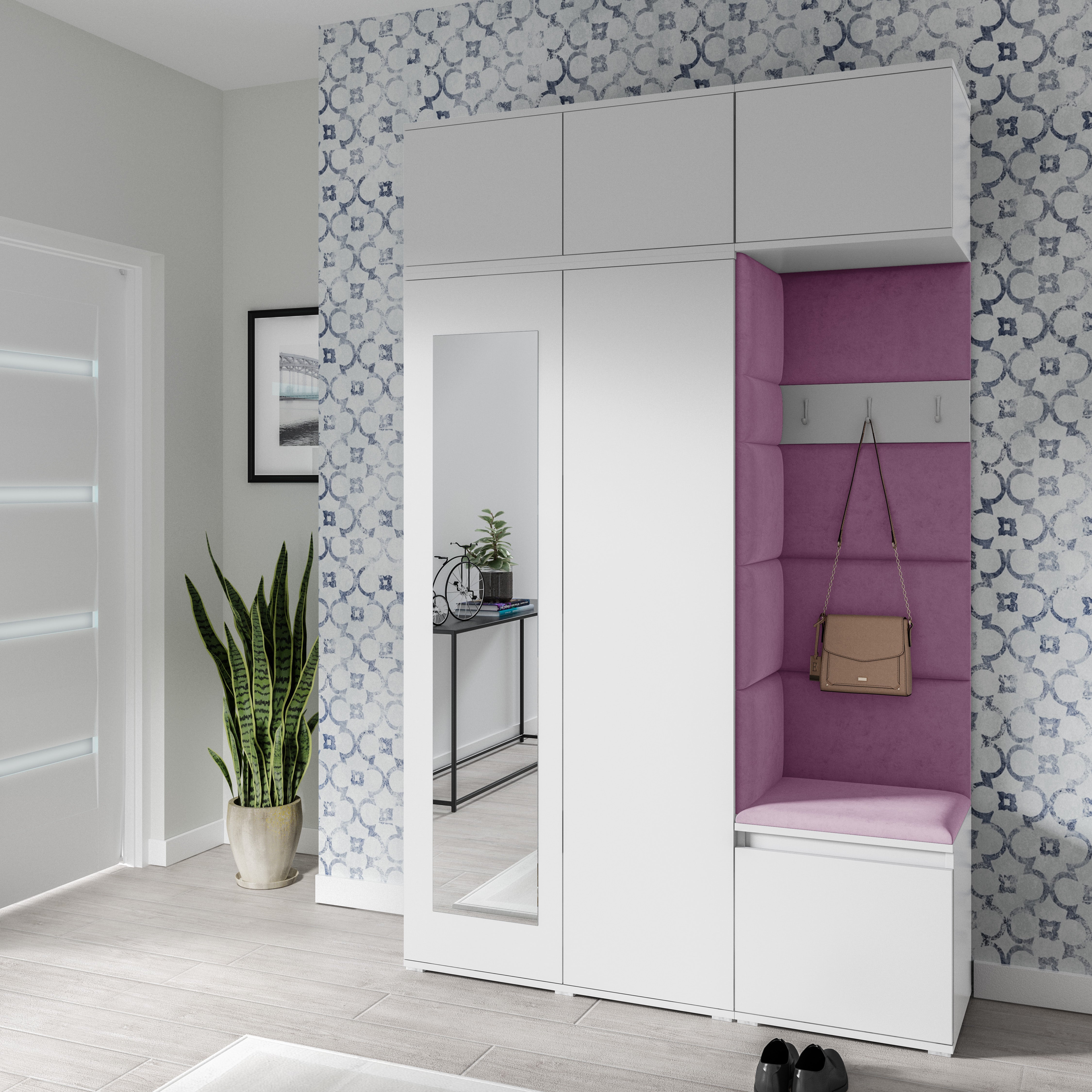 PK Emi 18 Hallway Wardrobe White - Upholstered Panels in Various Colours