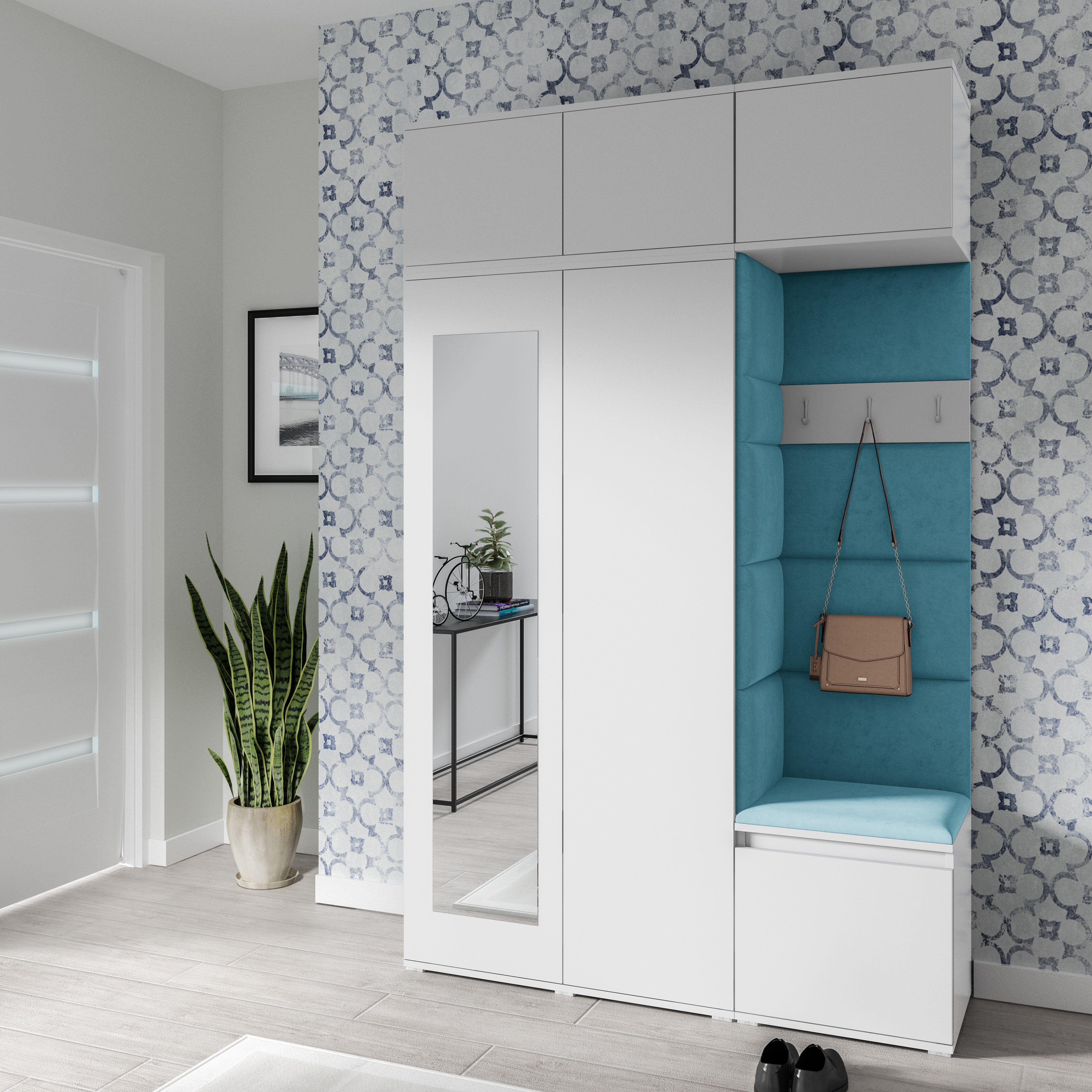 PK Emi 18 Hallway Wardrobe White - Upholstered Panels in Various Colours