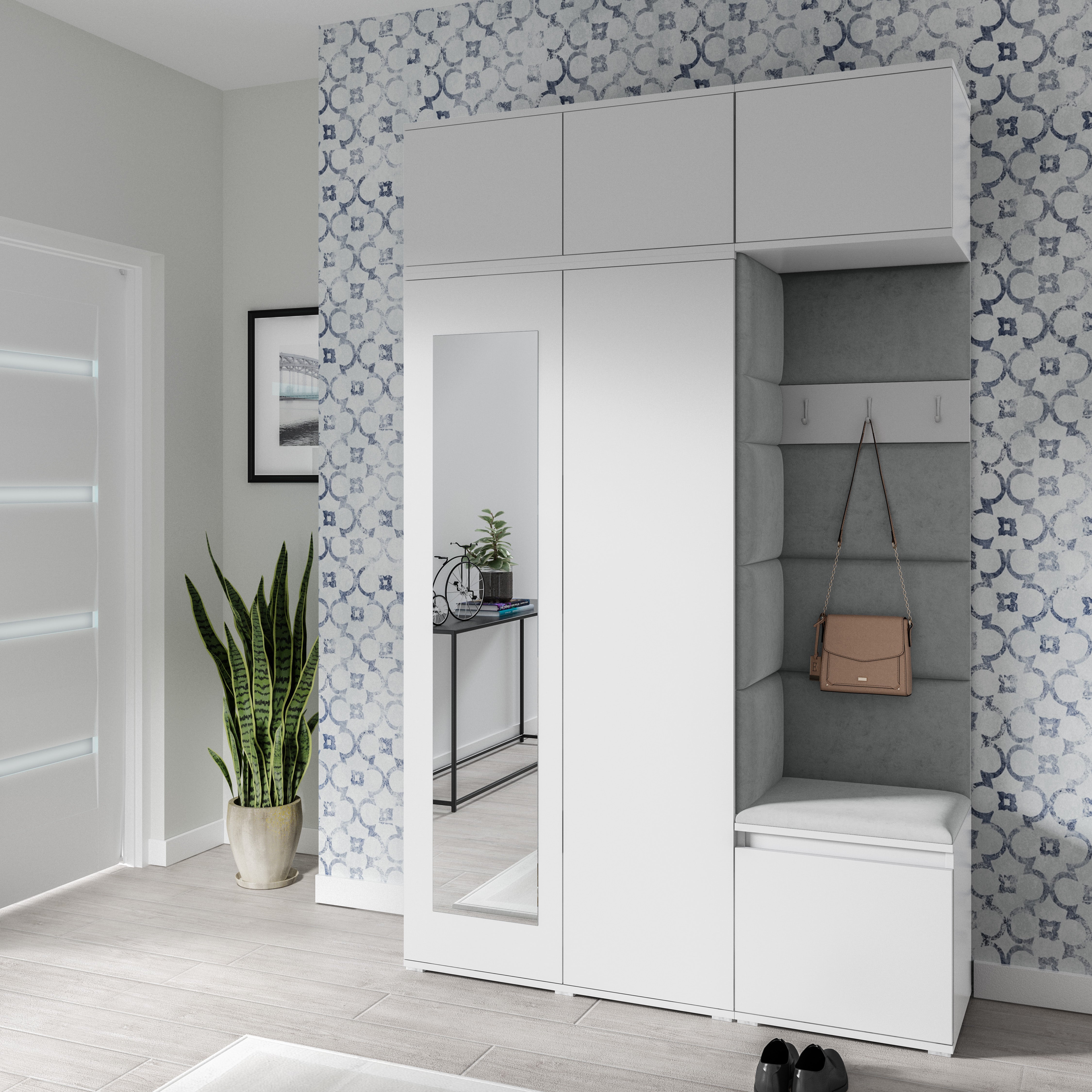 PK Emi 18 Hallway Wardrobe White - Upholstered Panels in Various Colours