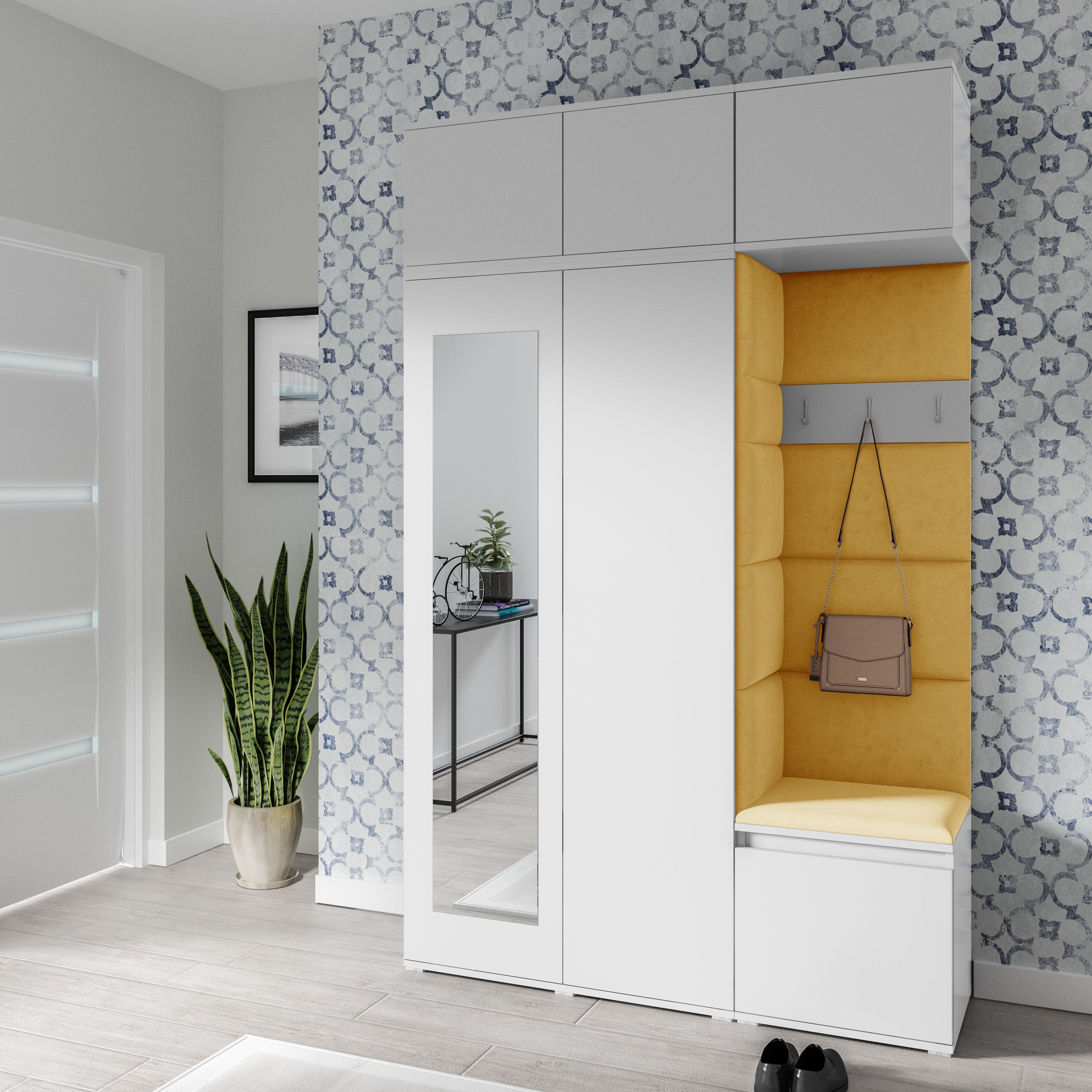 PK Emi 18 Hallway Wardrobe White - Upholstered Panels in Various Colours