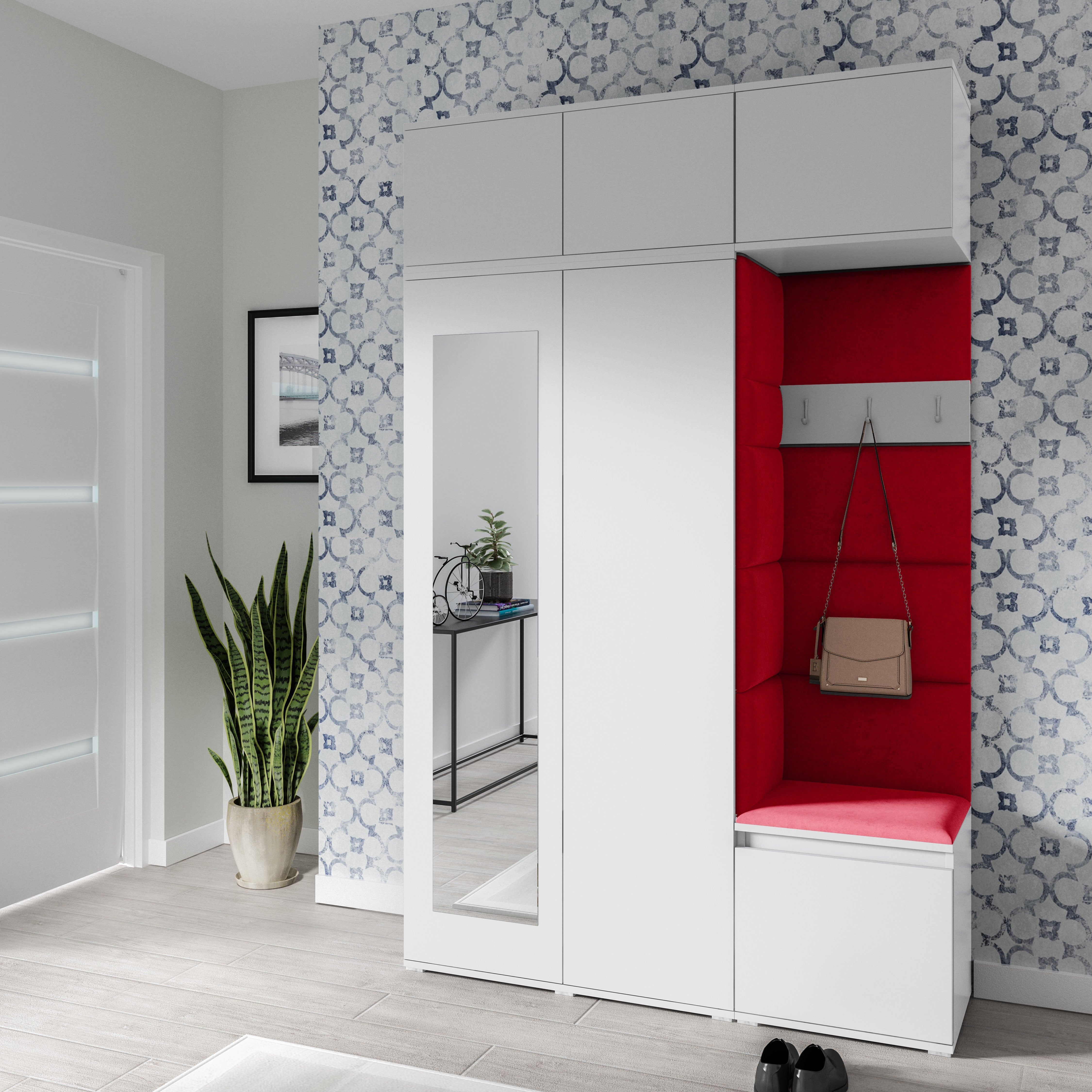 PK Emi 18 Hallway Wardrobe White - Upholstered Panels in Various Colours