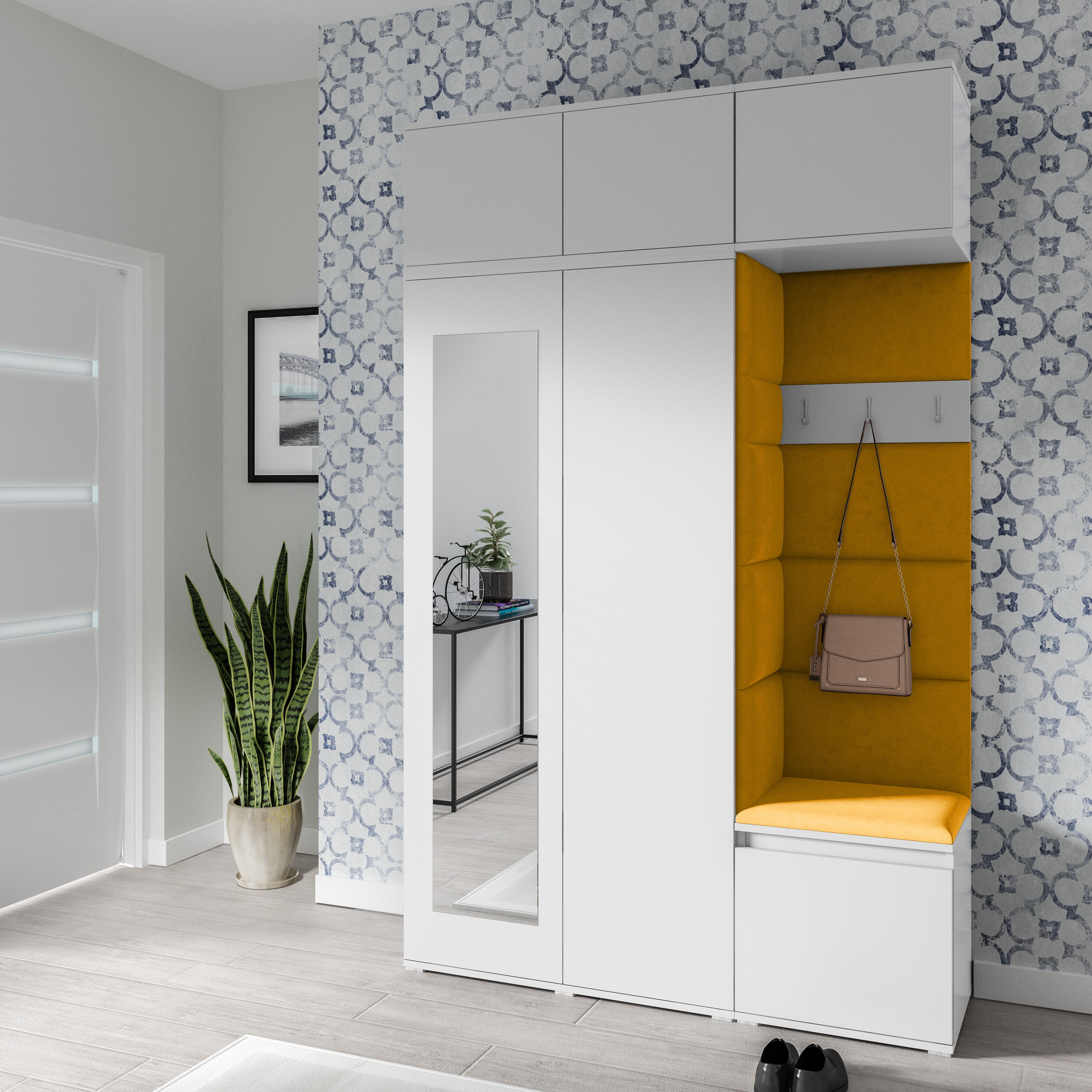 PK Emi 18 Hallway Wardrobe White - Upholstered Panels in Various Colours