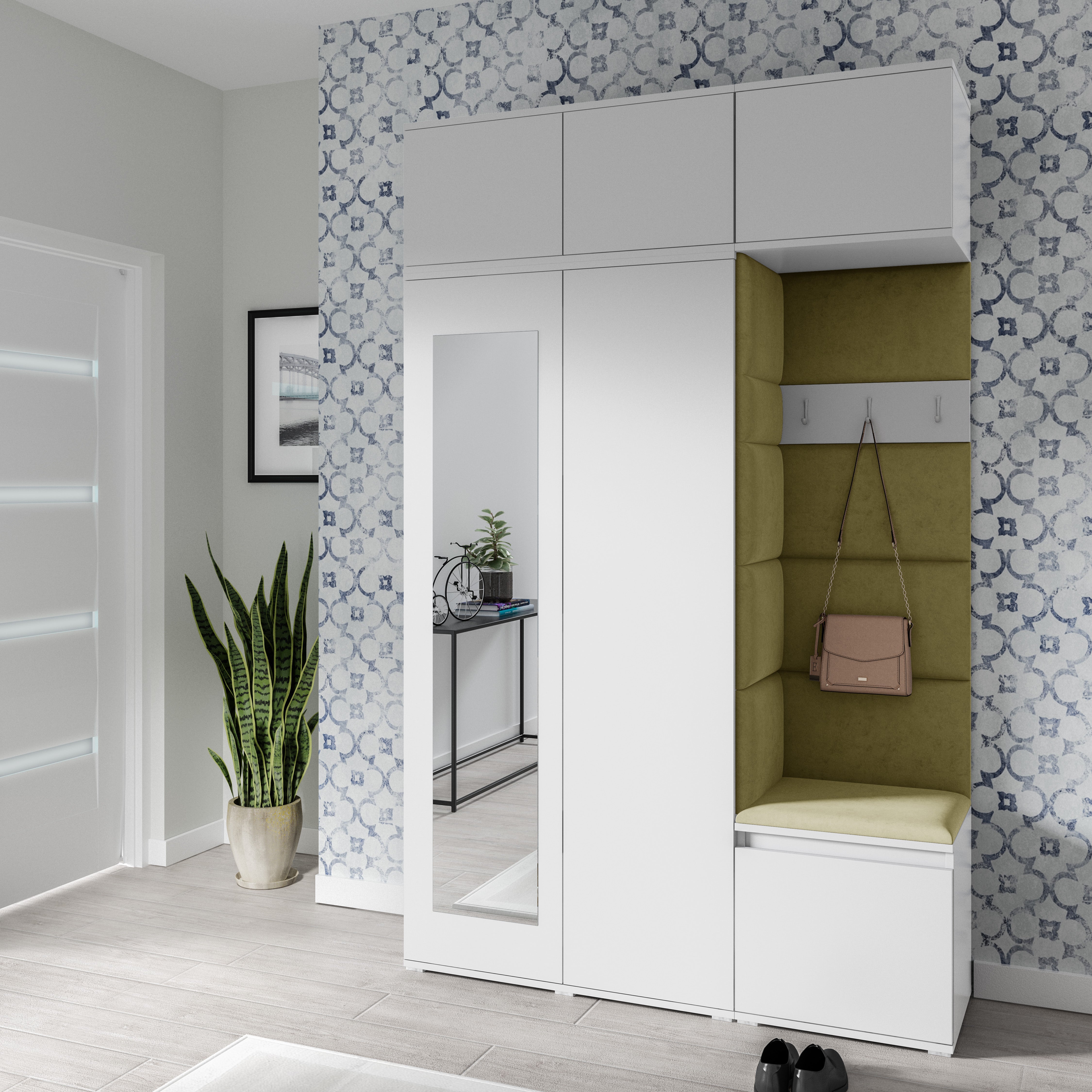 PK Emi 18 Hallway Wardrobe White - Upholstered Panels in Various Colours