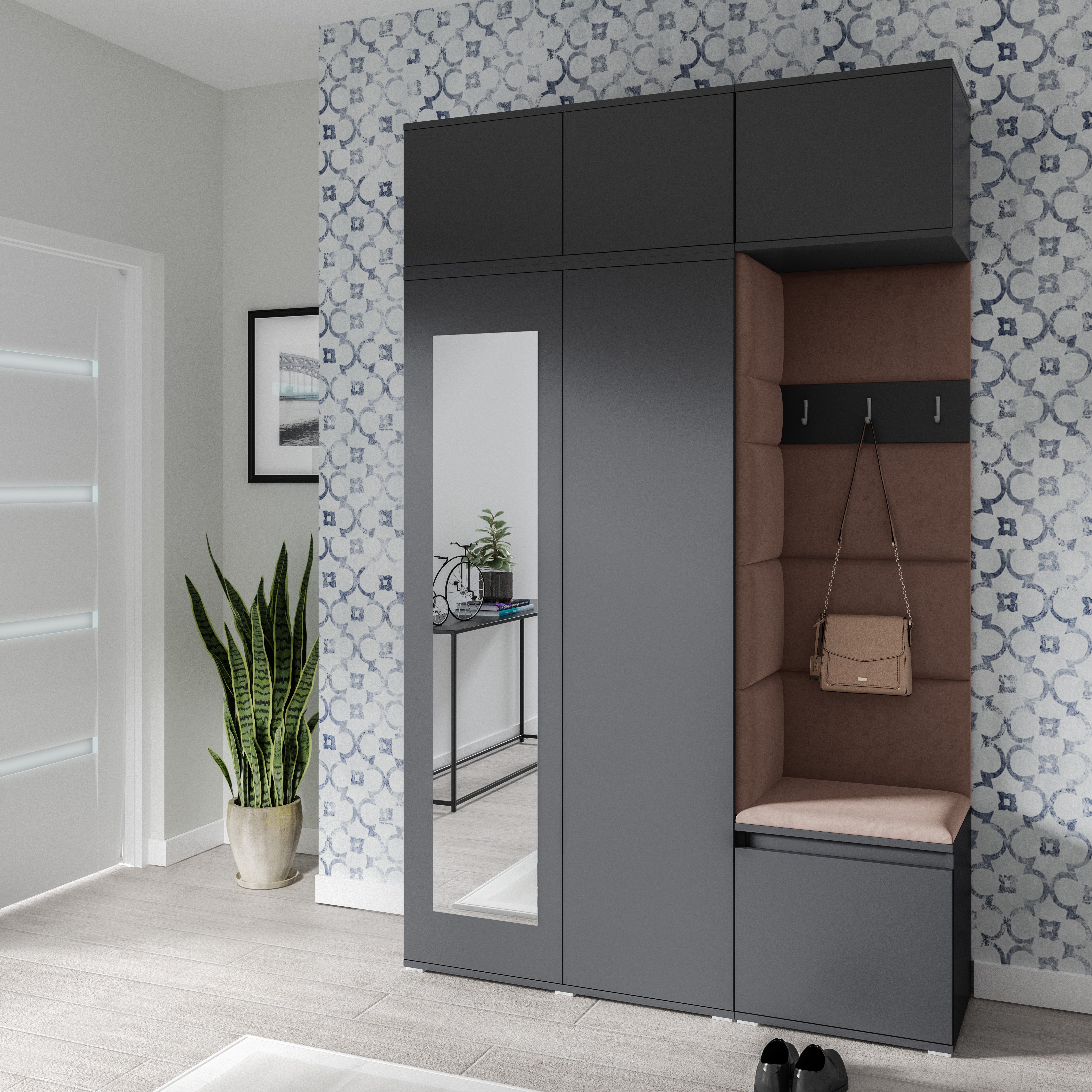 PK Emi 18 Hallway Wardrobe Graphite - Upholstered Panels in Various Colours