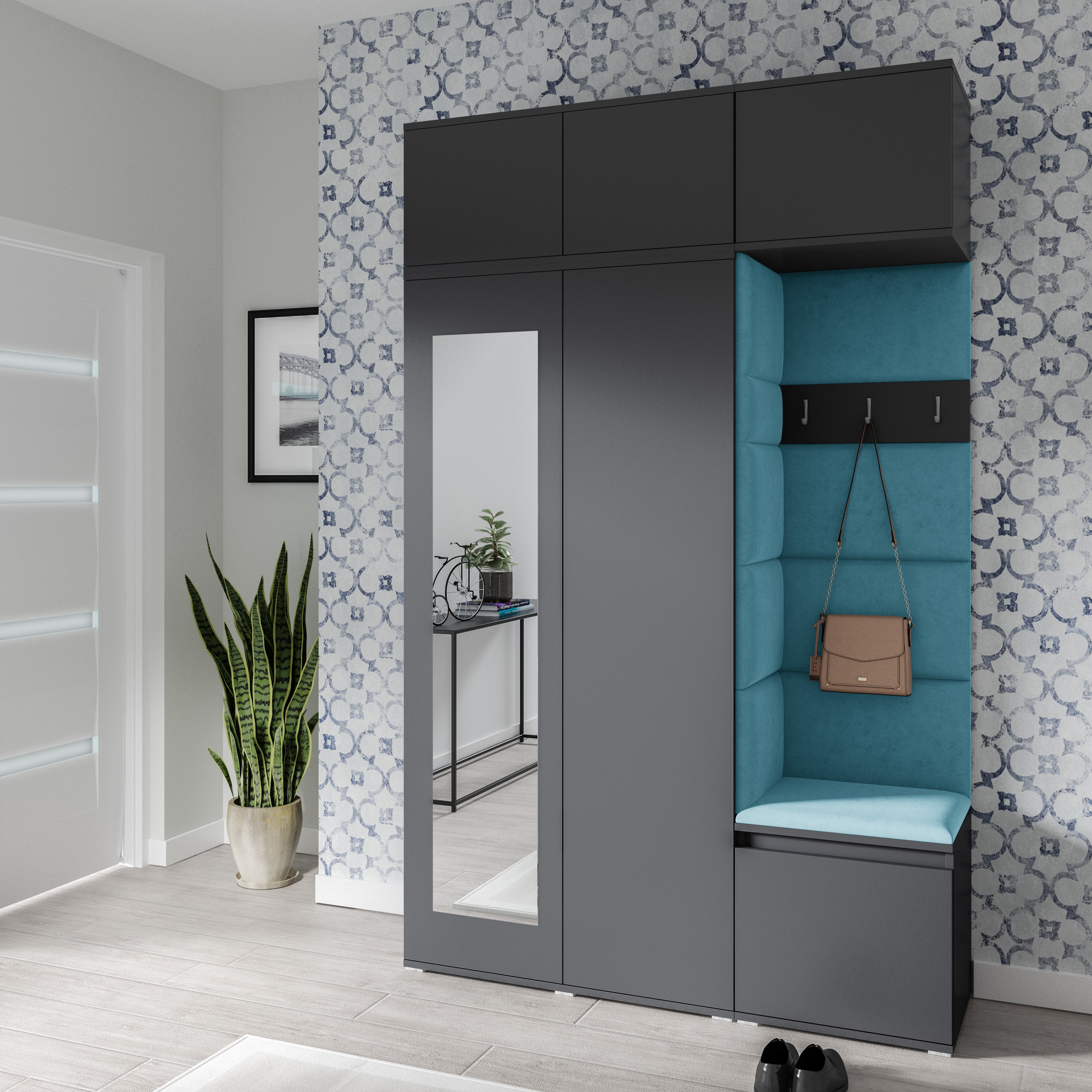 PK Emi 18 Hallway Wardrobe Graphite - Upholstered Panels in Various Colours