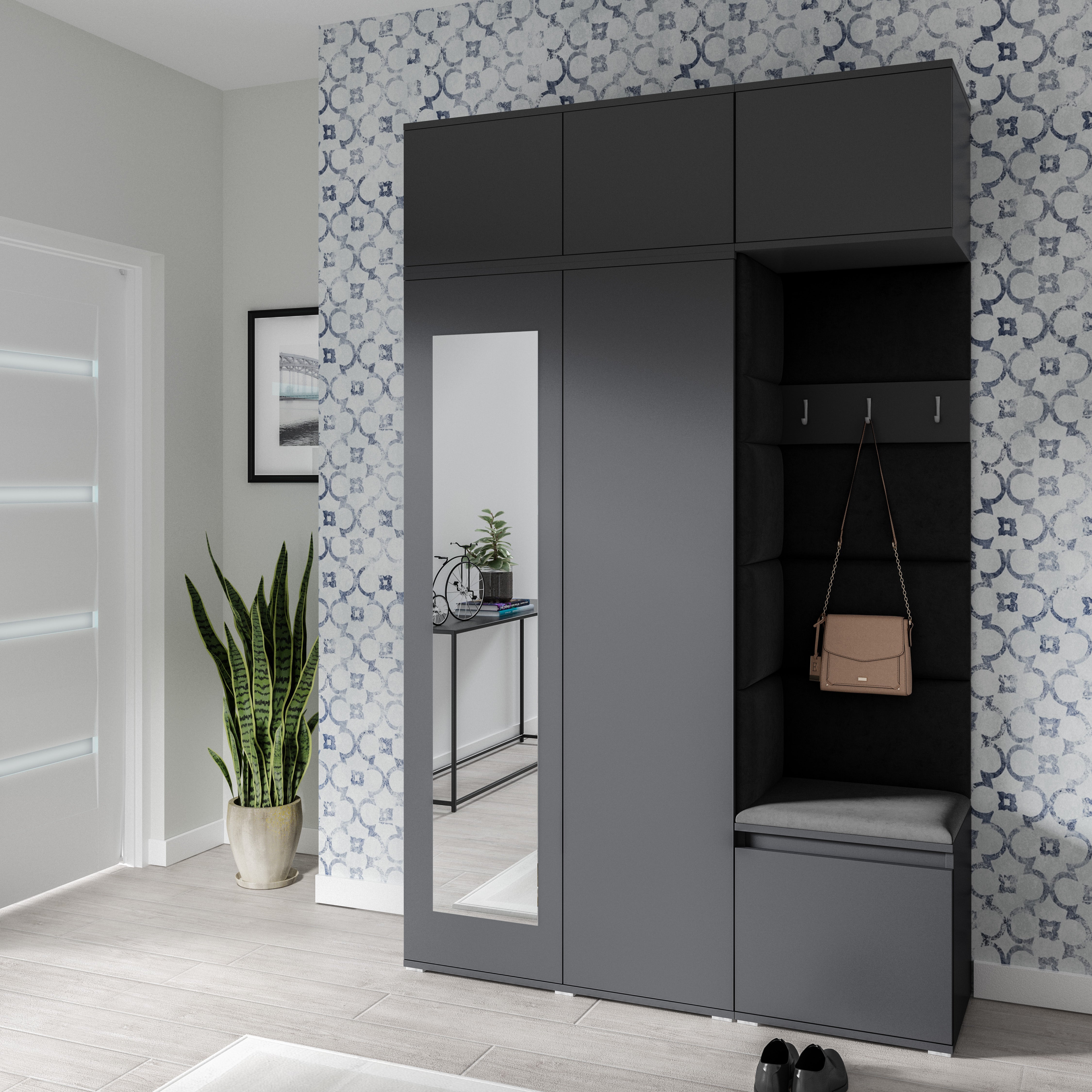 PK Emi 18 Hallway Wardrobe Graphite - Upholstered Panels in Various Colours