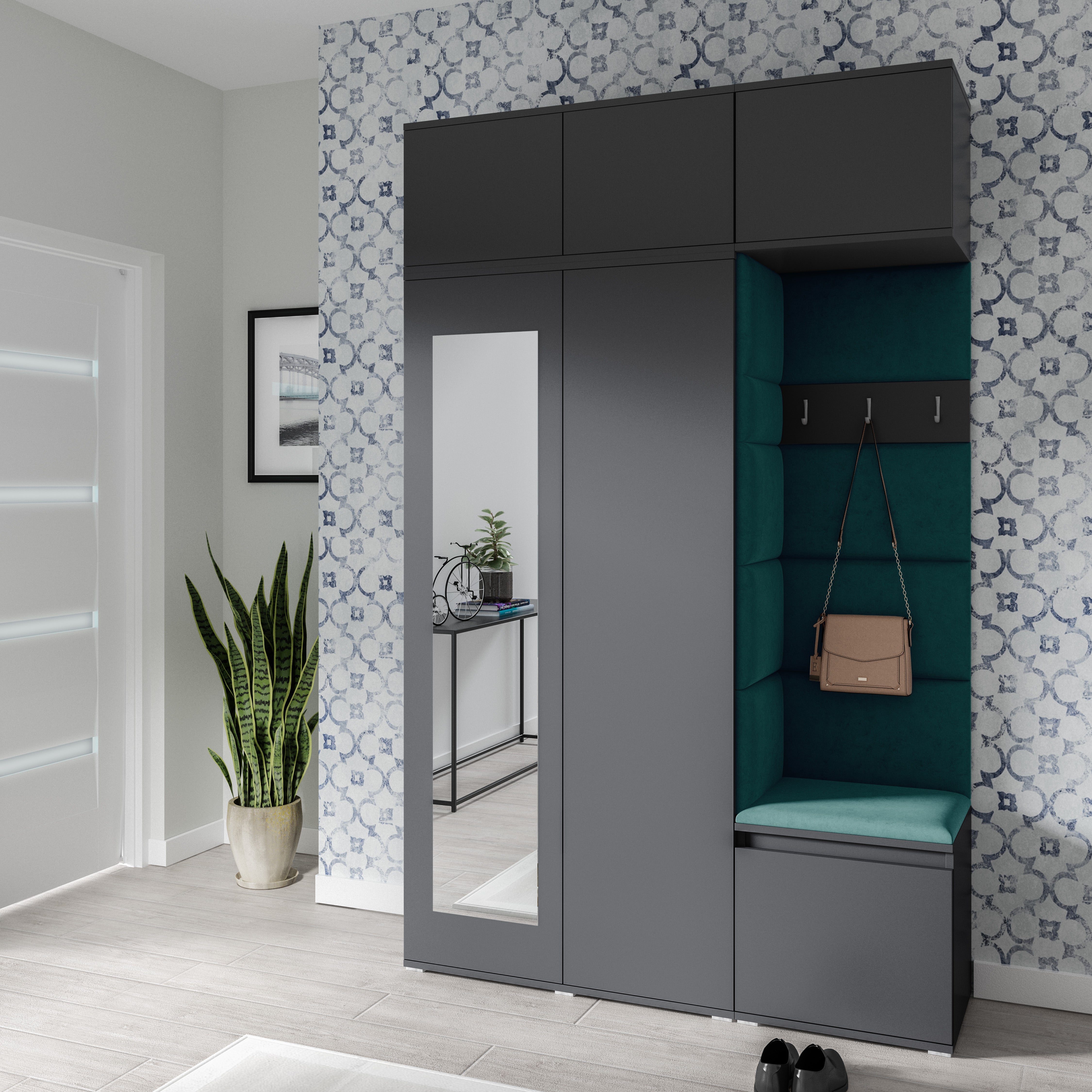 PK Emi 18 Hallway Wardrobe Graphite - Upholstered Panels in Various Colours