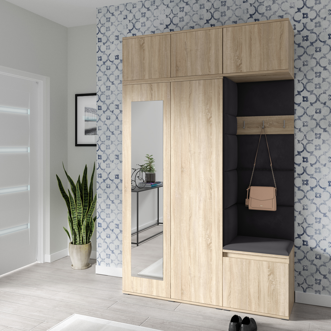 PK Emi 18 Flurgarderobe Sonoma Eiche - Polsterpaneele in verschiedenen Farben