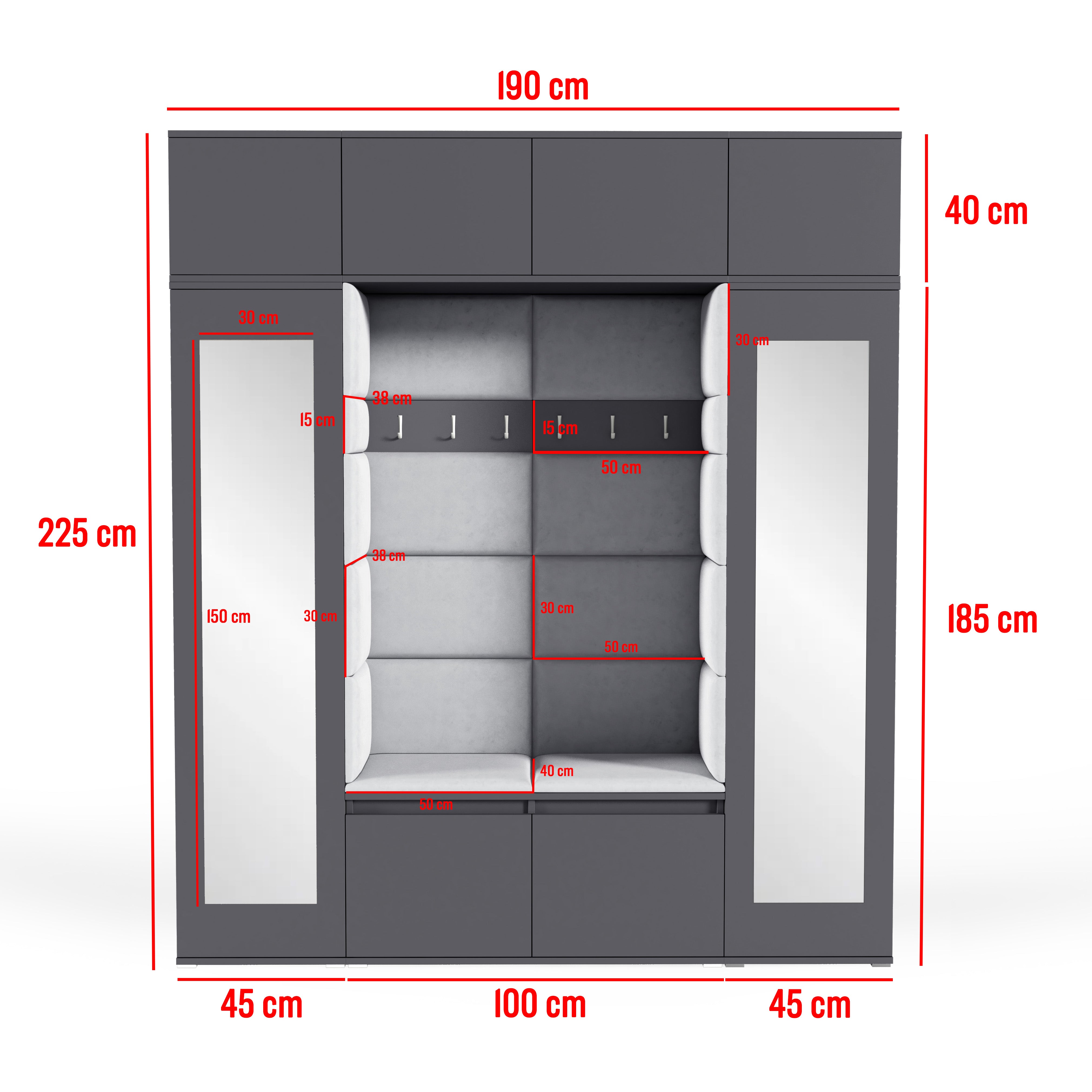 PK Emi 32 Hallway Wardrobe Aristan Oak\ Black- Upholstered Panels in Various Colours