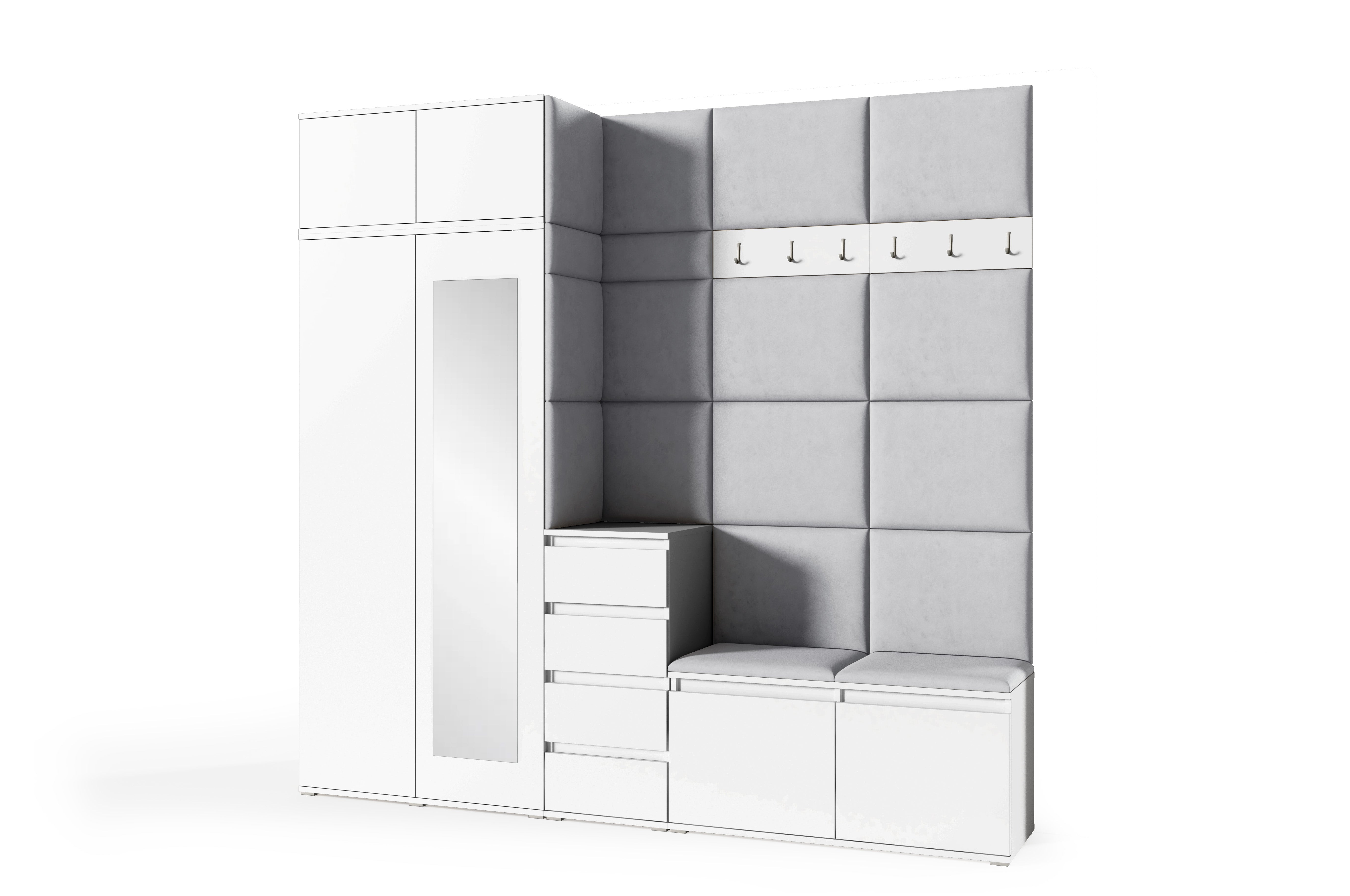 PK Emi 33 Hallway Wardrobe White - Upholstered Panels in Various Colours